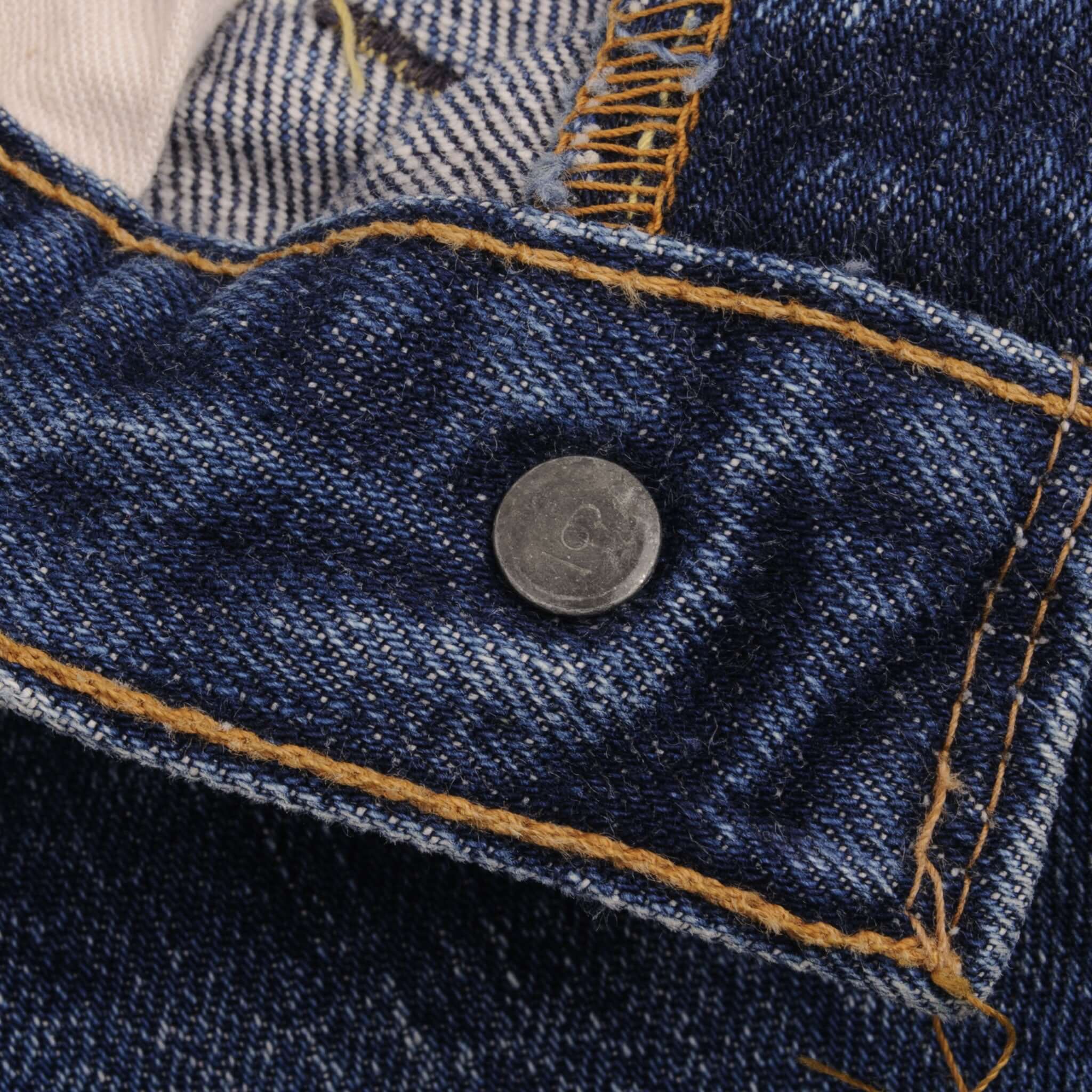 Beautiful Indigo Levis 501 Jeans with Redline and Big E 1970S Made in USA. AMAZING WASH with a medium blue wash, a nice contrast of light and medium blue with light whiskers. SIZE ON TAG 30X31 ACTUAL Size 29x28 Back Button #6