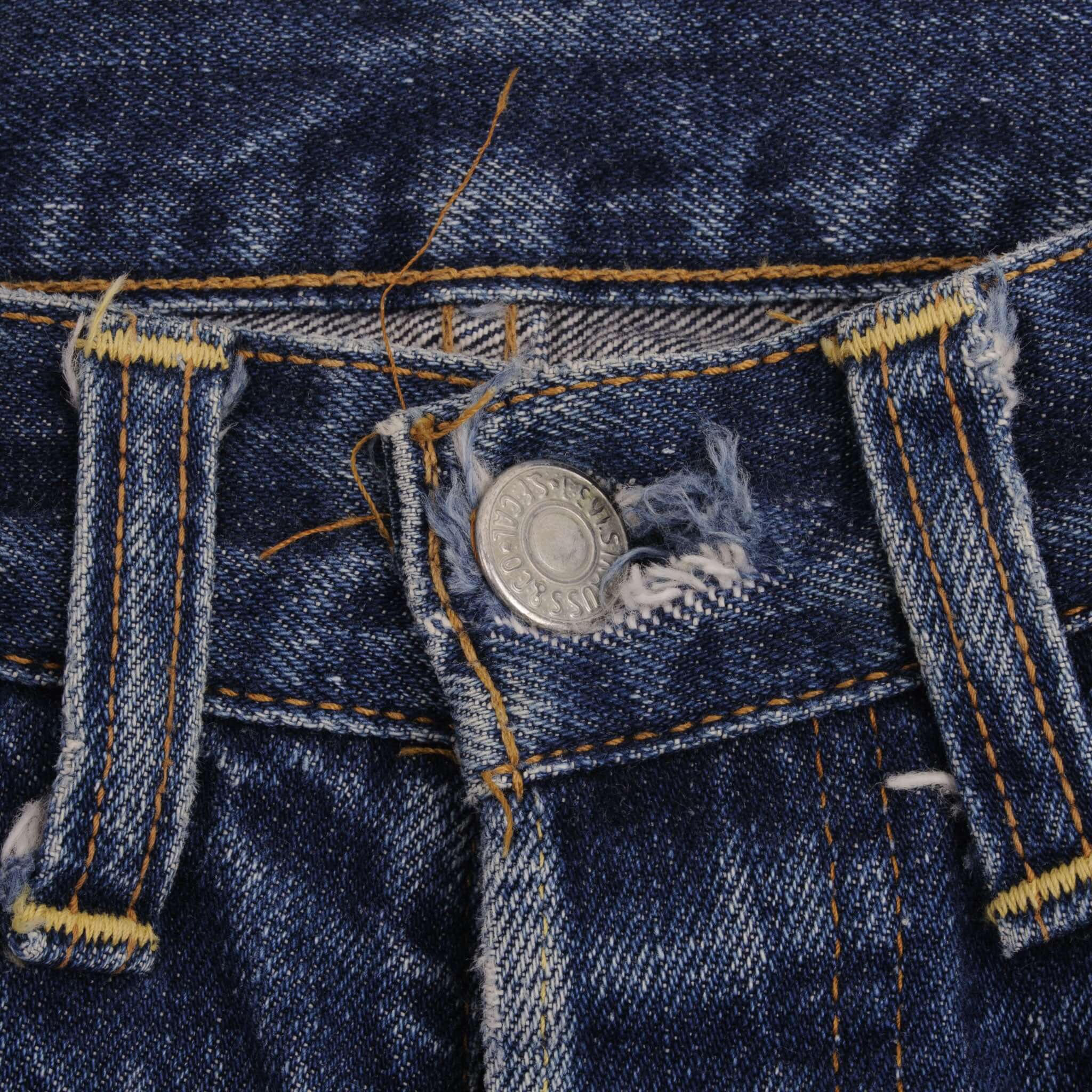 Beautiful Indigo Levis 501 Jeans with Redline and Big E 1970S Made in USA. AMAZING WASH with a medium blue wash, a nice contrast of light and medium blue with light whiskers. SIZE ON TAG 30X31 ACTUAL Size 29x28 Back Button #6