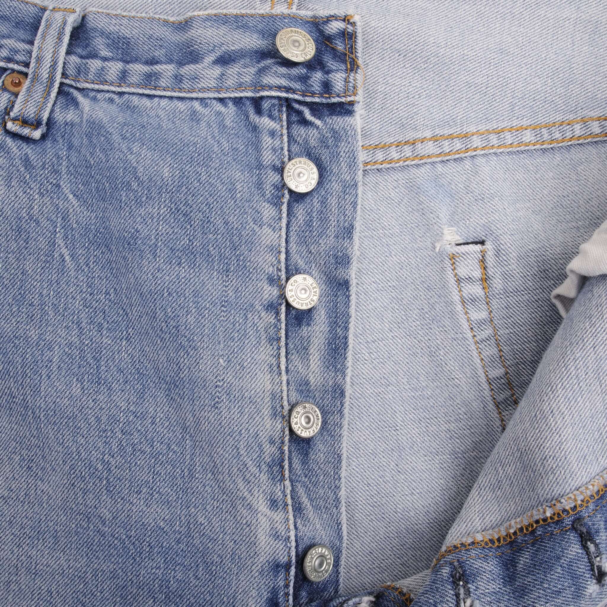 Beautiful Indigo Levis 501 Jeans with Redline 1970S Made in USA. Amazing Wash with a light blue wash, a nice contrast of light and medium blue. Size On Tag 40X30 Actual Size 38X27 Back Button #6