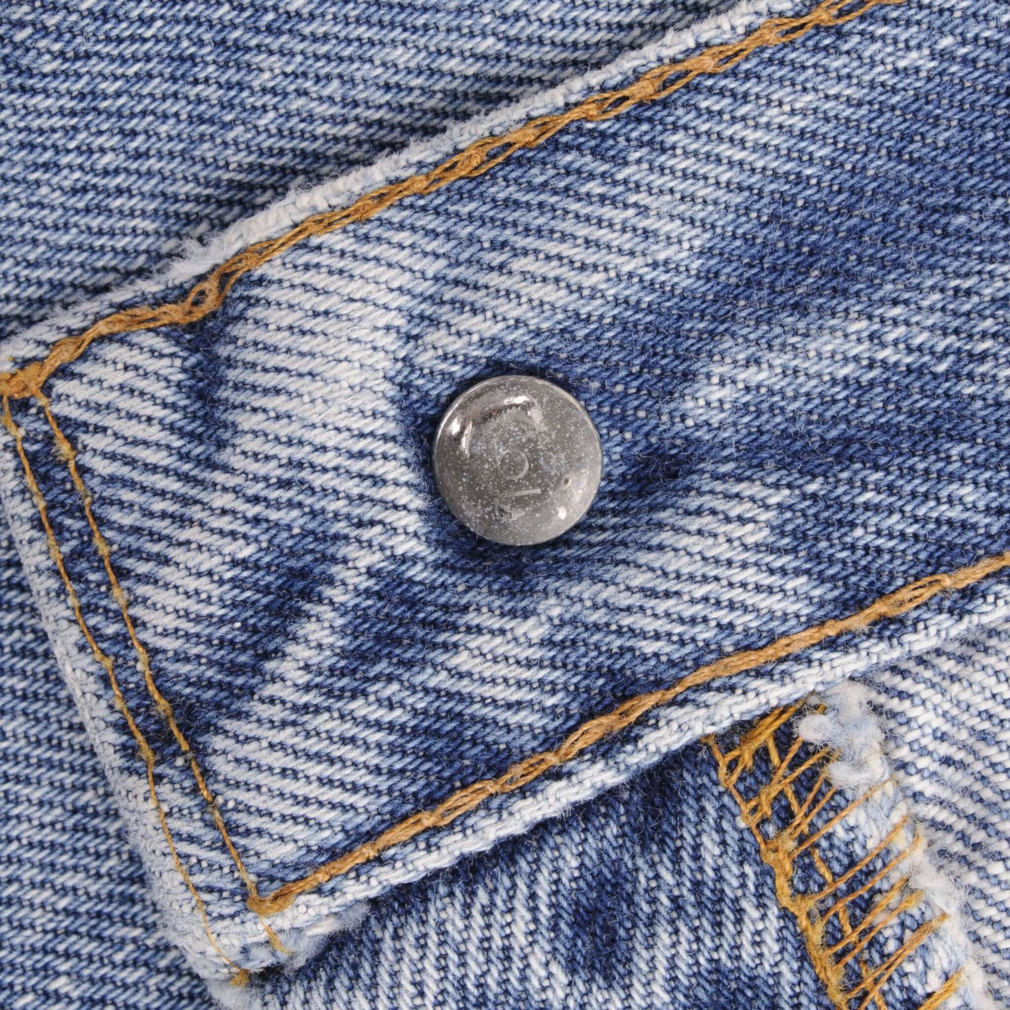 Beautiful Indigo Levis 501 Jeans with Redline 1970S Made in USA. Amazing Wash with a light blue wash, a nice contrast of light and medium blue. Size On Tag 40X30 Actual Size 38X27 Back Button #6