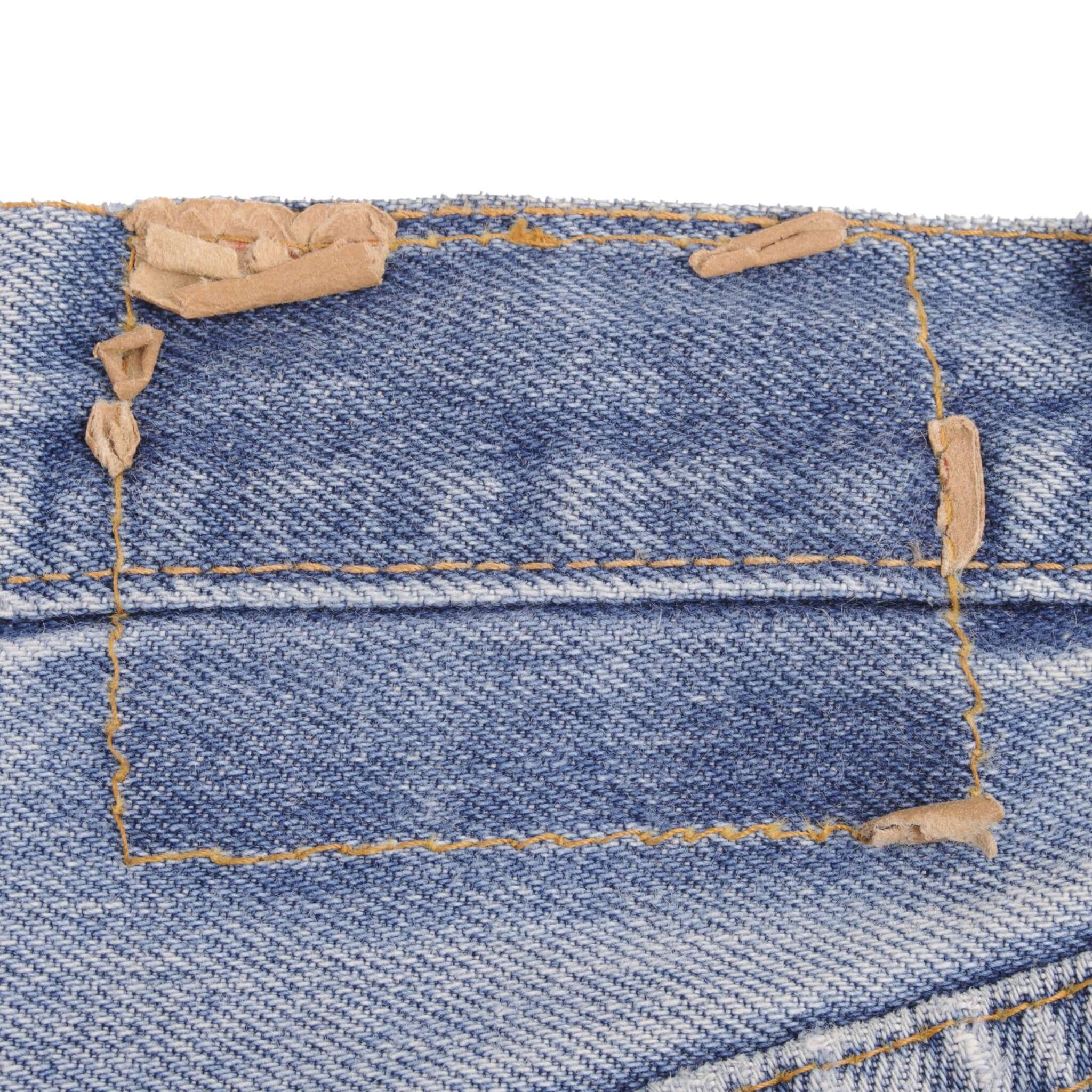 Beautiful Indigo Levis 501 Jeans with Redline 1970S Made in USA. Amazing Wash with a light blue wash, a nice contrast of light and medium blue. Size On Tag 40X30 Actual Size 38X27 Back Button #6