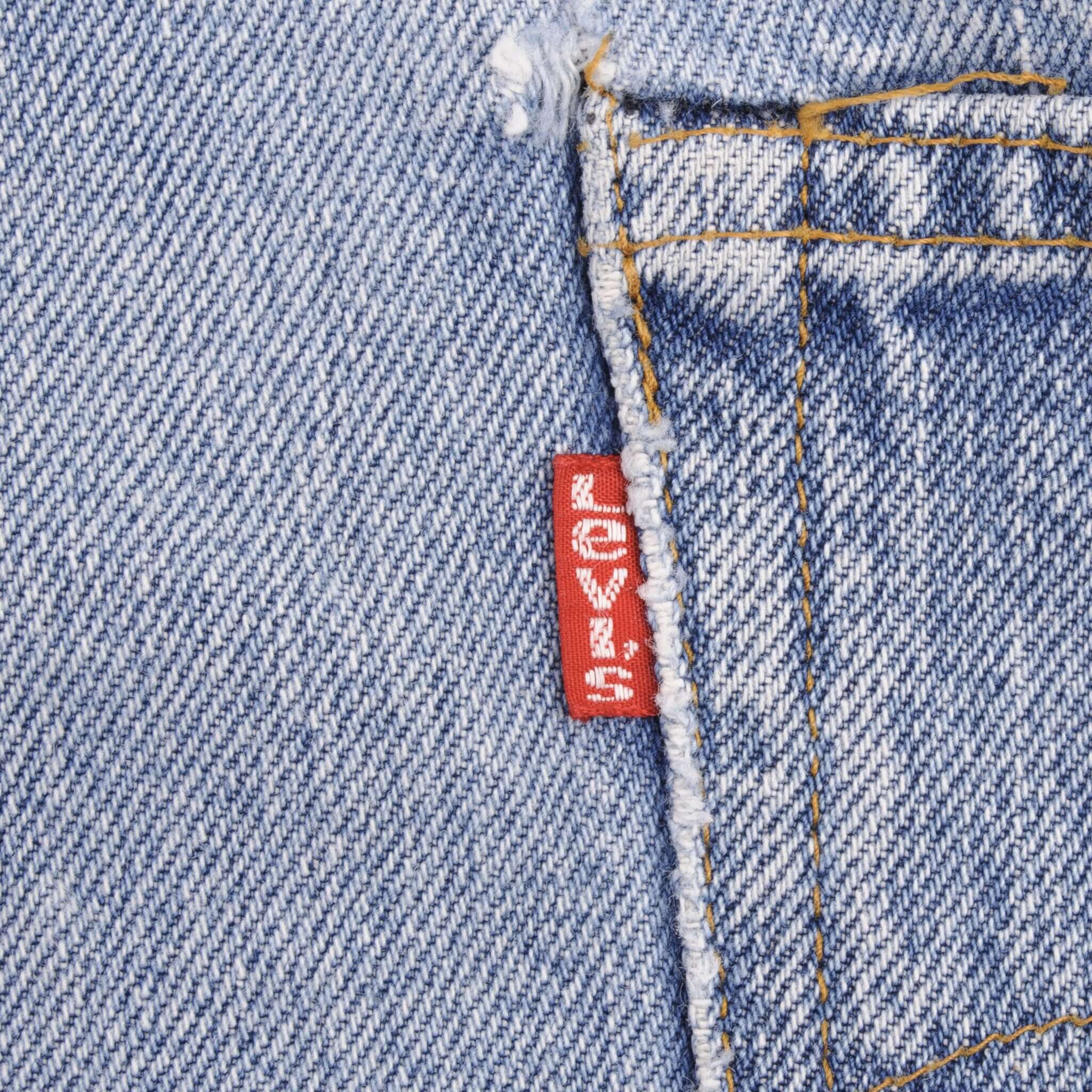 Beautiful Indigo Levis 501 Jeans with Redline 1970S Made in USA. Amazing Wash with a light blue wash, a nice contrast of light and medium blue. Size On Tag 40X30 Actual Size 38X27 Back Button #6