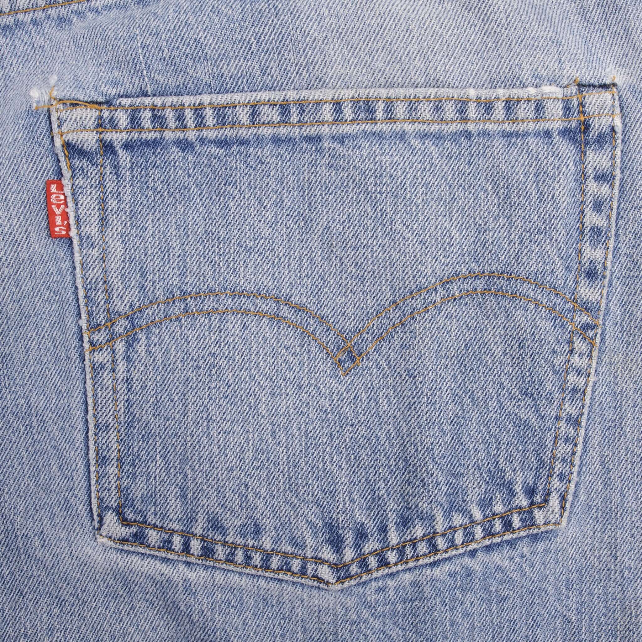 Beautiful Indigo Levis 501 Jeans with Redline 1970S Made in USA. Amazing Wash with a light blue wash, a nice contrast of light and medium blue. Size On Tag 40X30 Actual Size 38X27 Back Button #6