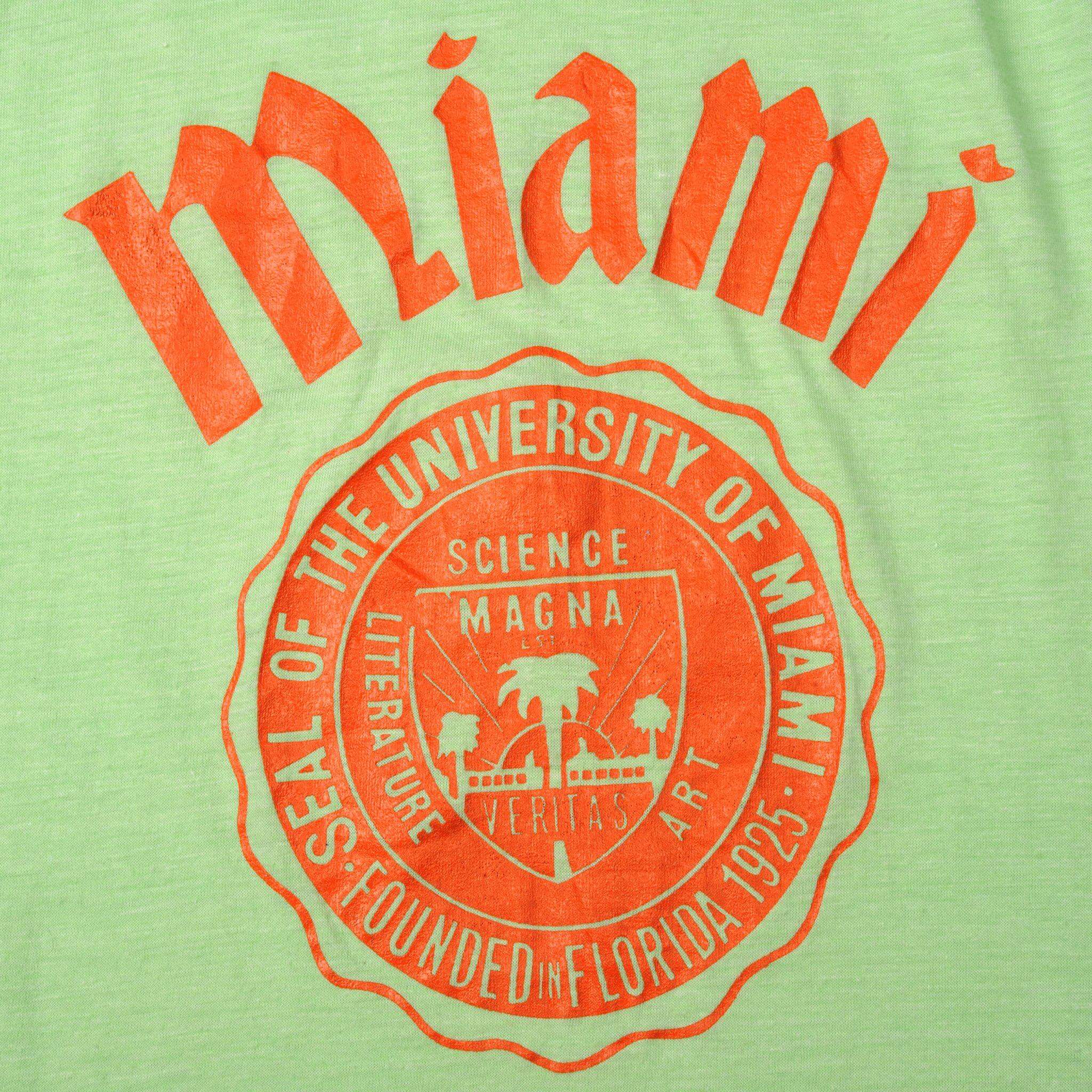 VINTAGE UNIVERSITY OF MIAMI TEE SHIRT SIZE SMALL MADE IN USA 1980s