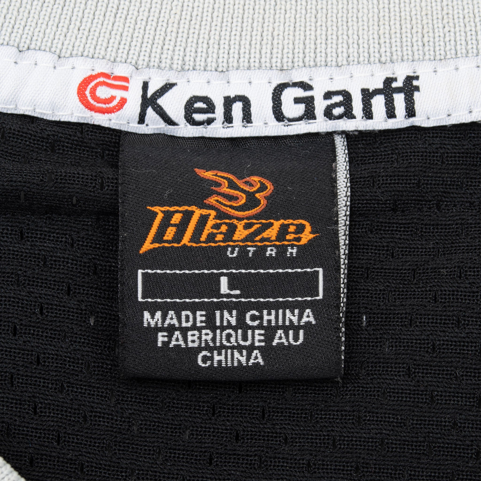 Utah Blaze size L neck label and Ken Garff collar detail