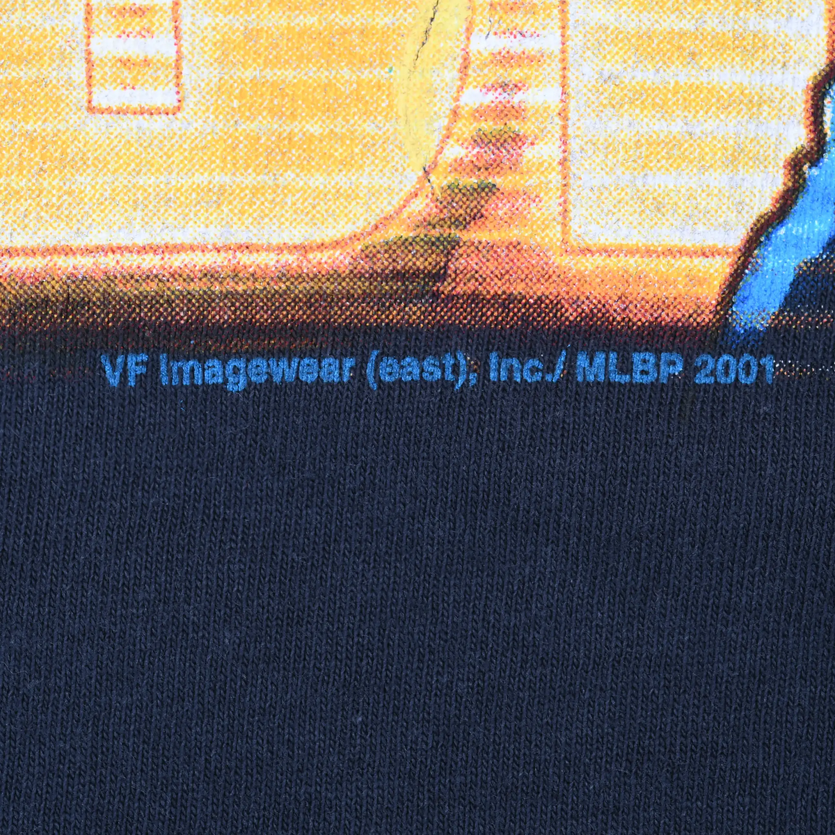 Close-up of VF Imagewear and MLBP copyright text beneath the front print