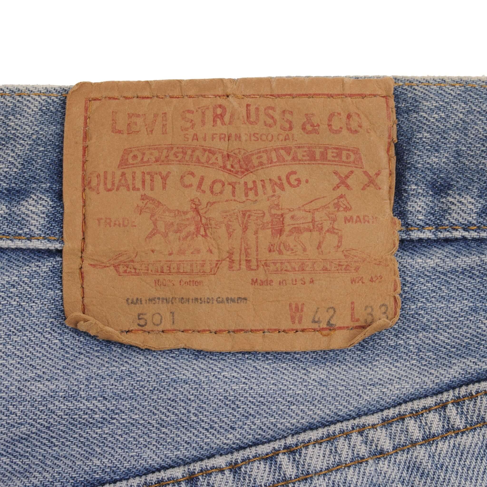 Beautiful Indigo Levis 501 Jeans with Selvedge Redline 1970S Made in USA. Amazing Wash with a light blue wash with some light whiskers. Size Tags is 42X33 Actual Size is 40X30 Back Button #6