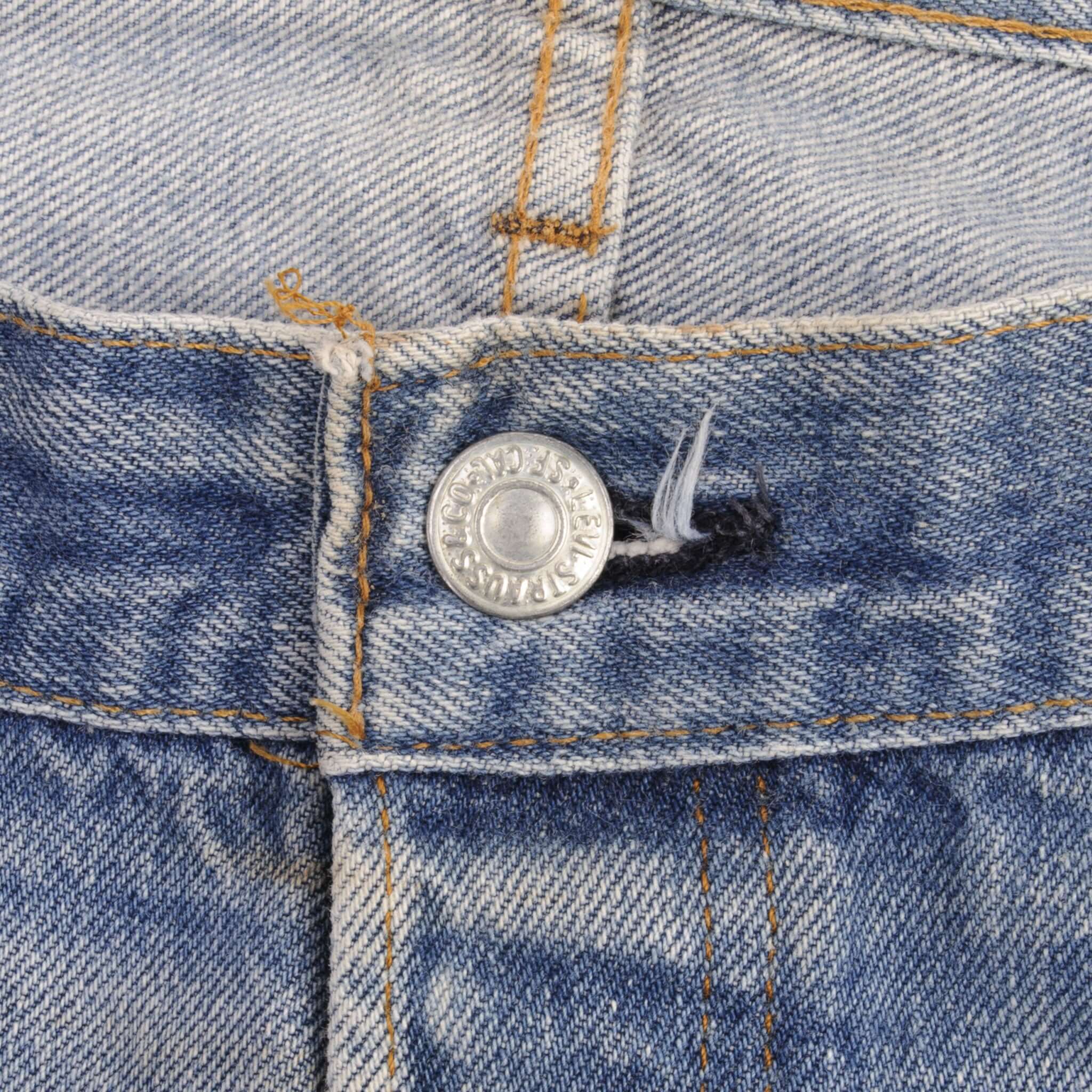 Beautiful Indigo Levis 501 Jeans with Selvedge Redline 1970S Made in USA. Amazing Wash with a light blue wash with some light whiskers. Size Tags is 42X33 Actual Size is 40X30 Back Button #6