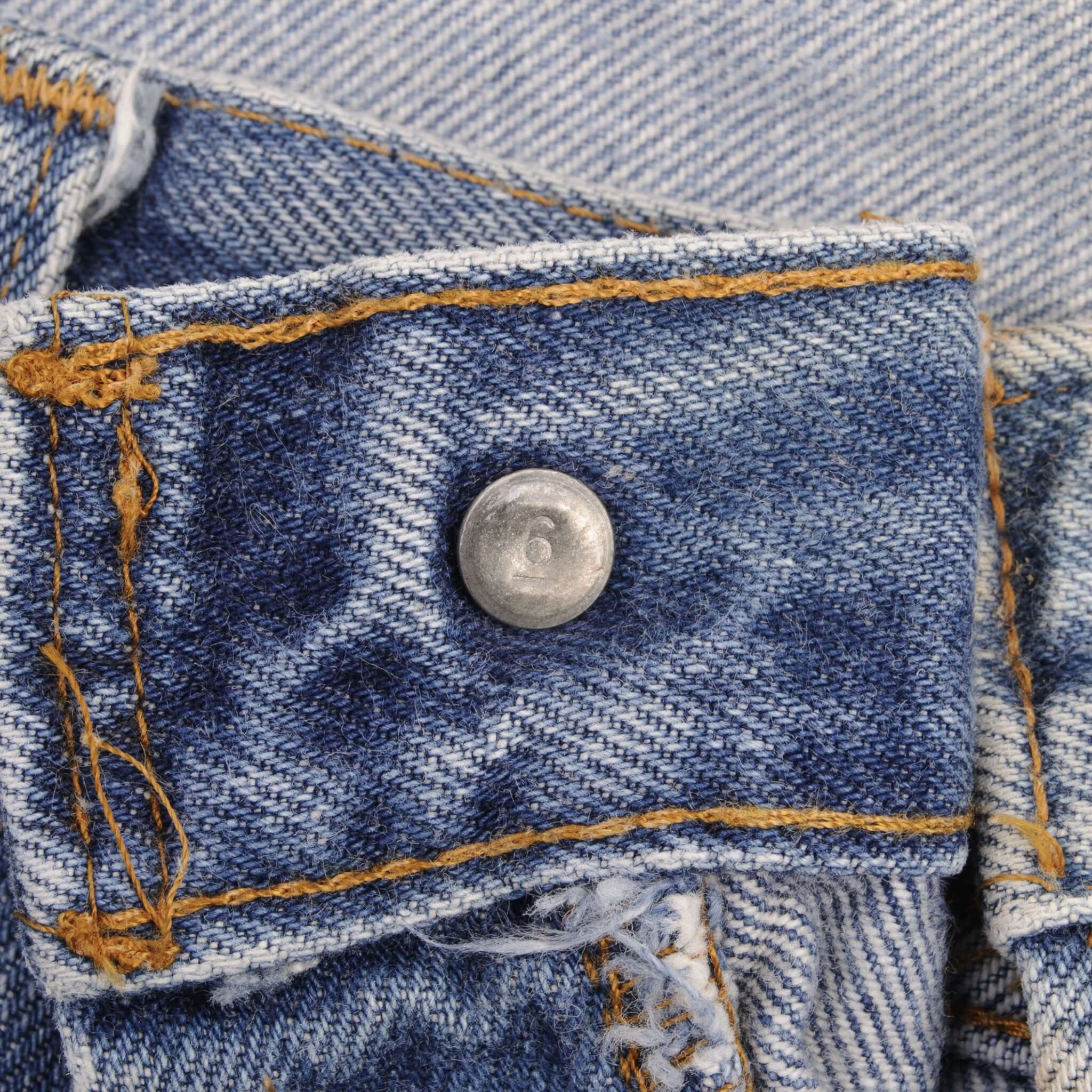 Beautiful Indigo Levis 501 Jeans with Selvedge Redline 1970S Made in USA. Amazing Wash with a light blue wash with some light whiskers. Size Tags is 42X33 Actual Size is 40X30 Back Button #6