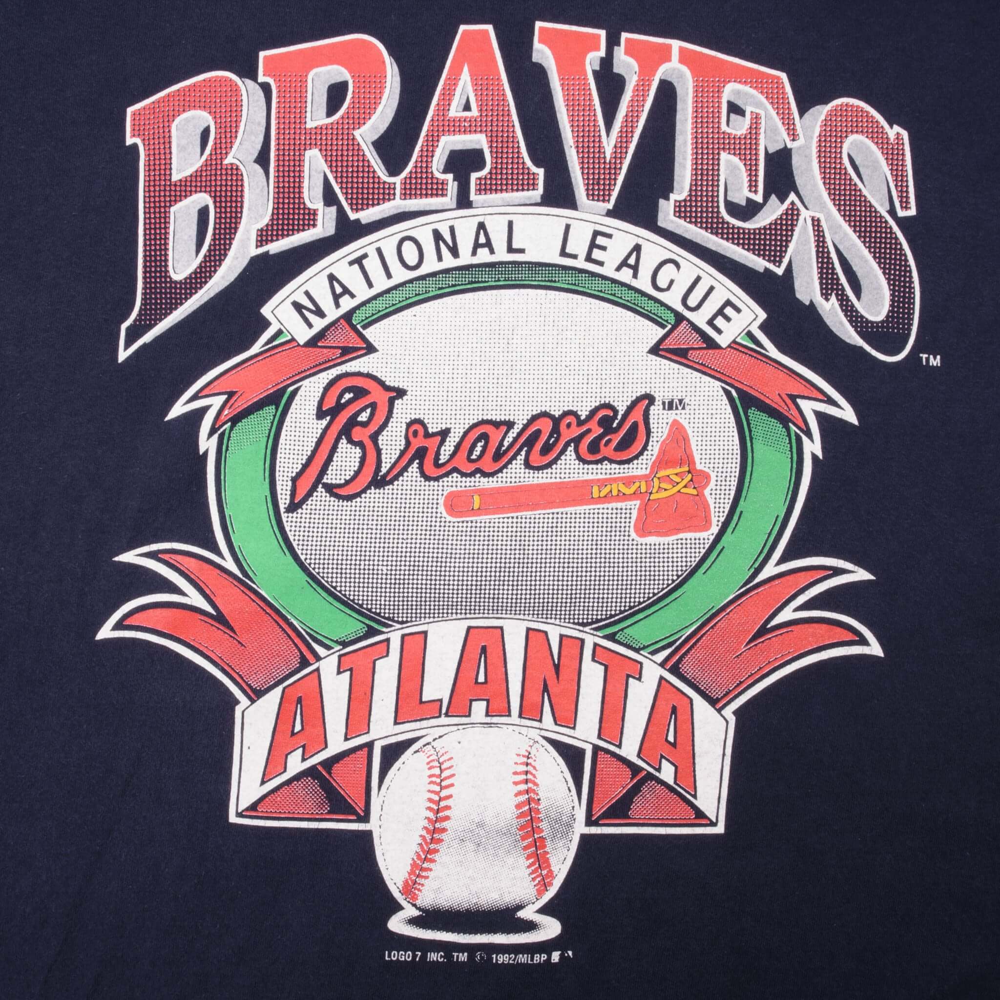 Vintage MLB Atlanta Braves 1992 Logo 7 Tee Shirt Size XL With Single Stitch Sleeves