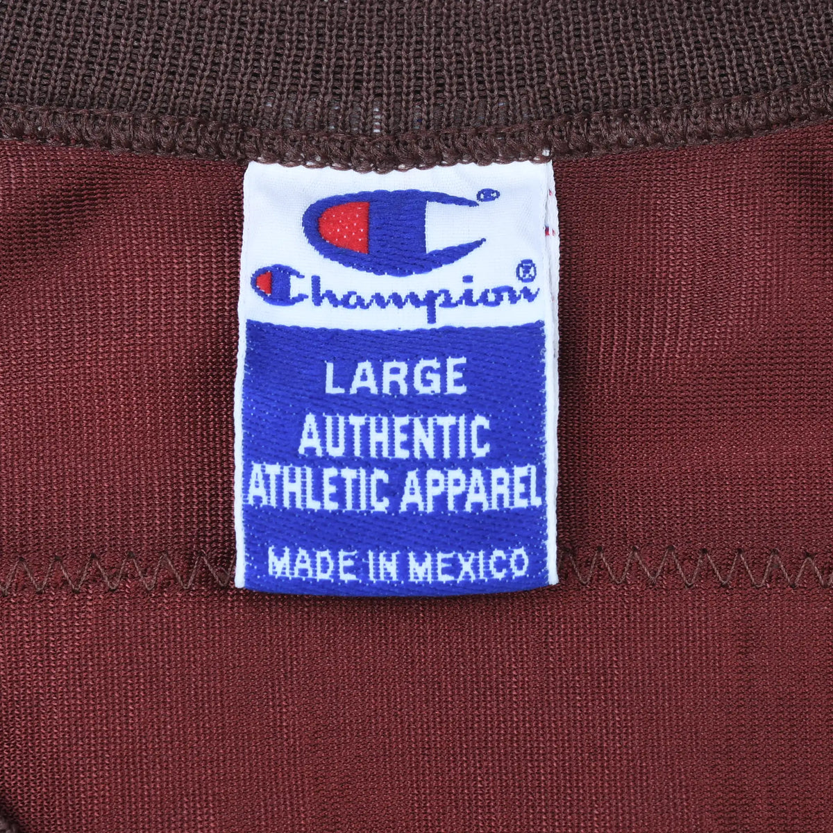 Champion neck label marked Large Athletic Apparel and Made in Mexico