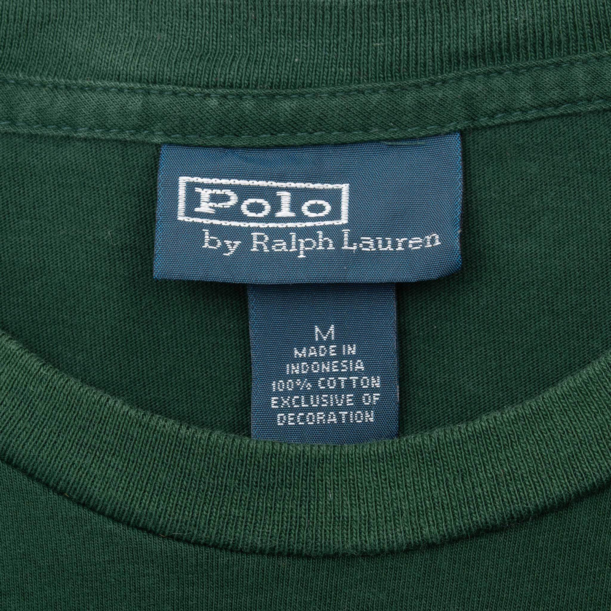 Vintage Polo Ralph Lauren Green Classic Tee Shirt 1990S Size Medium With Single Stitch Sleeves