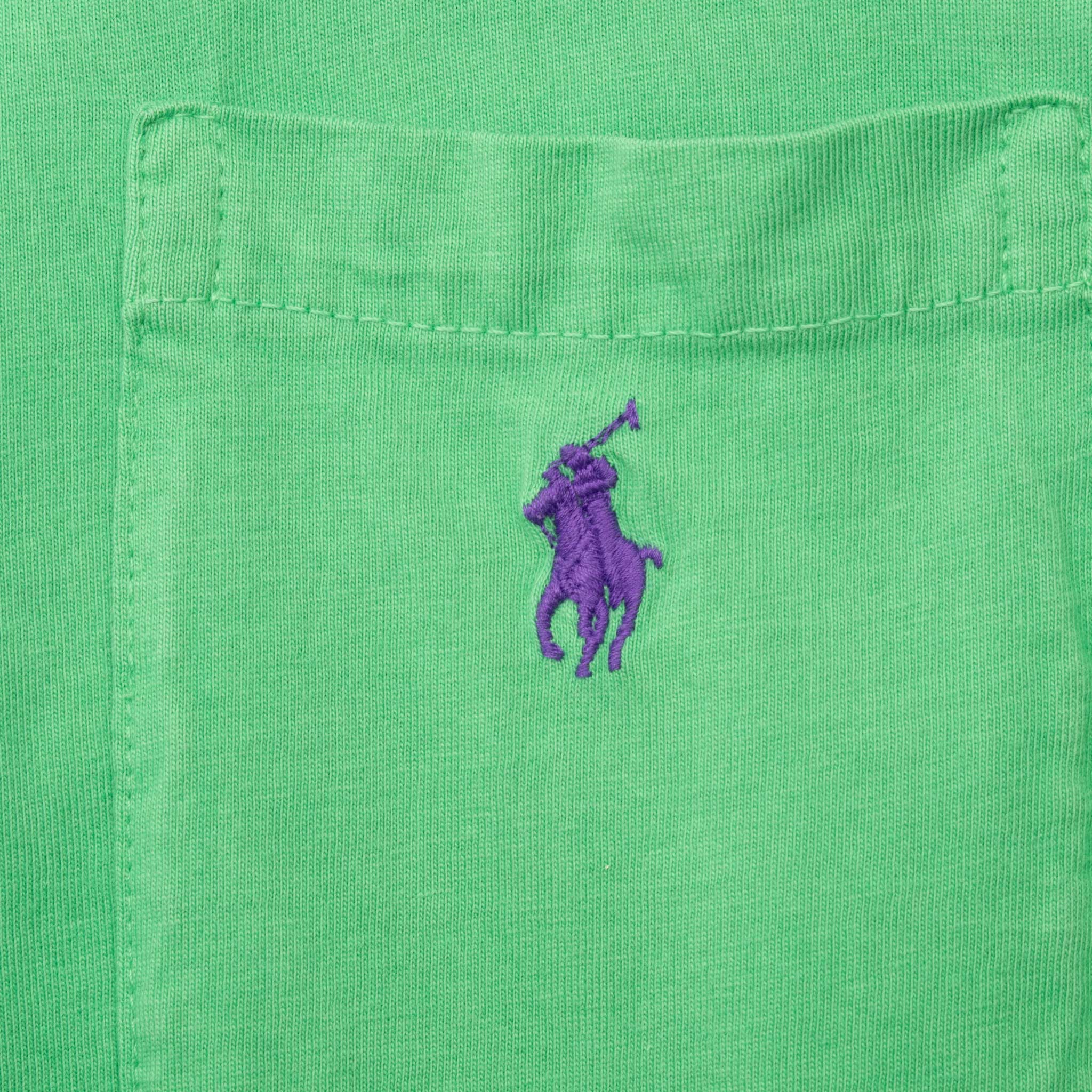 Vintage Polo Ralph Lauren Green Pocket Tee Shirt 1990S Size XL With Single Stitch Sleeves