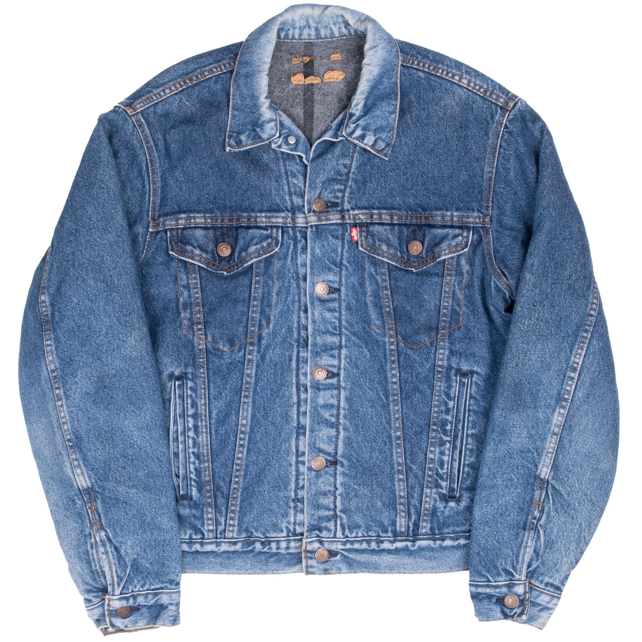 Vintage Levi's Indigo Blue Four-Pocket Blanket-Lined Jacket 1980s Size 40L Made in USA