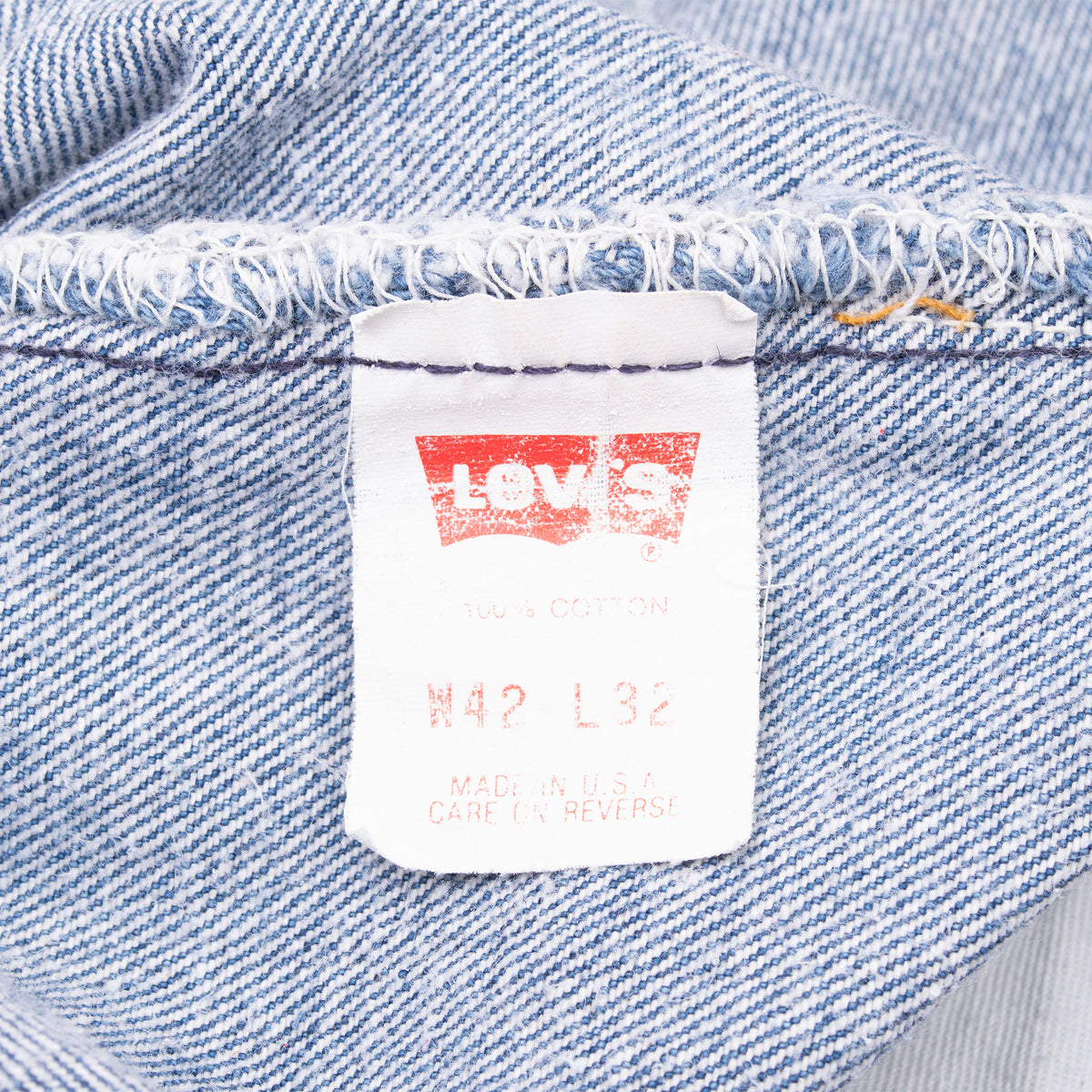 Levi's 501 interior tag marked W42 L32 and Made in USA