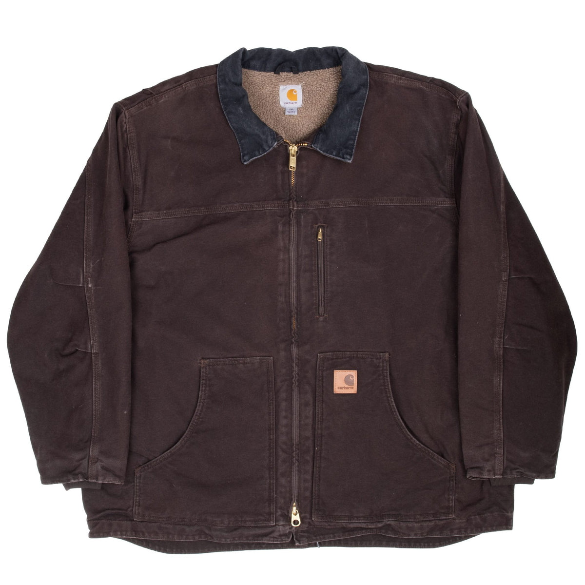 Vintage Carhartt Dark Brown Sandstone Ridge Sherpa-Lined Coat C61DKB Size 2XL