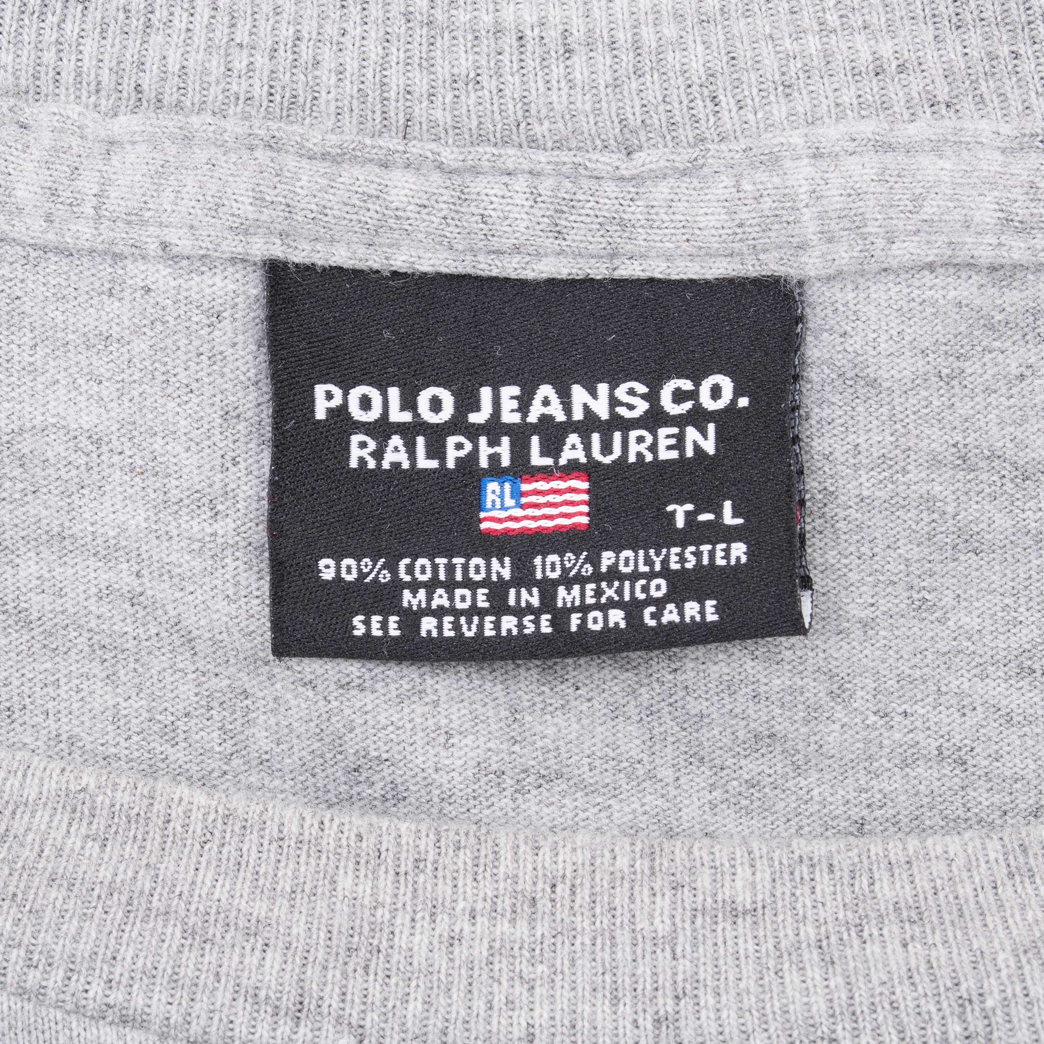 Vintage Ralph Lauren Polo Jeans Grey Sleeve Tee Shirt 1990S Size Large Made In Usa