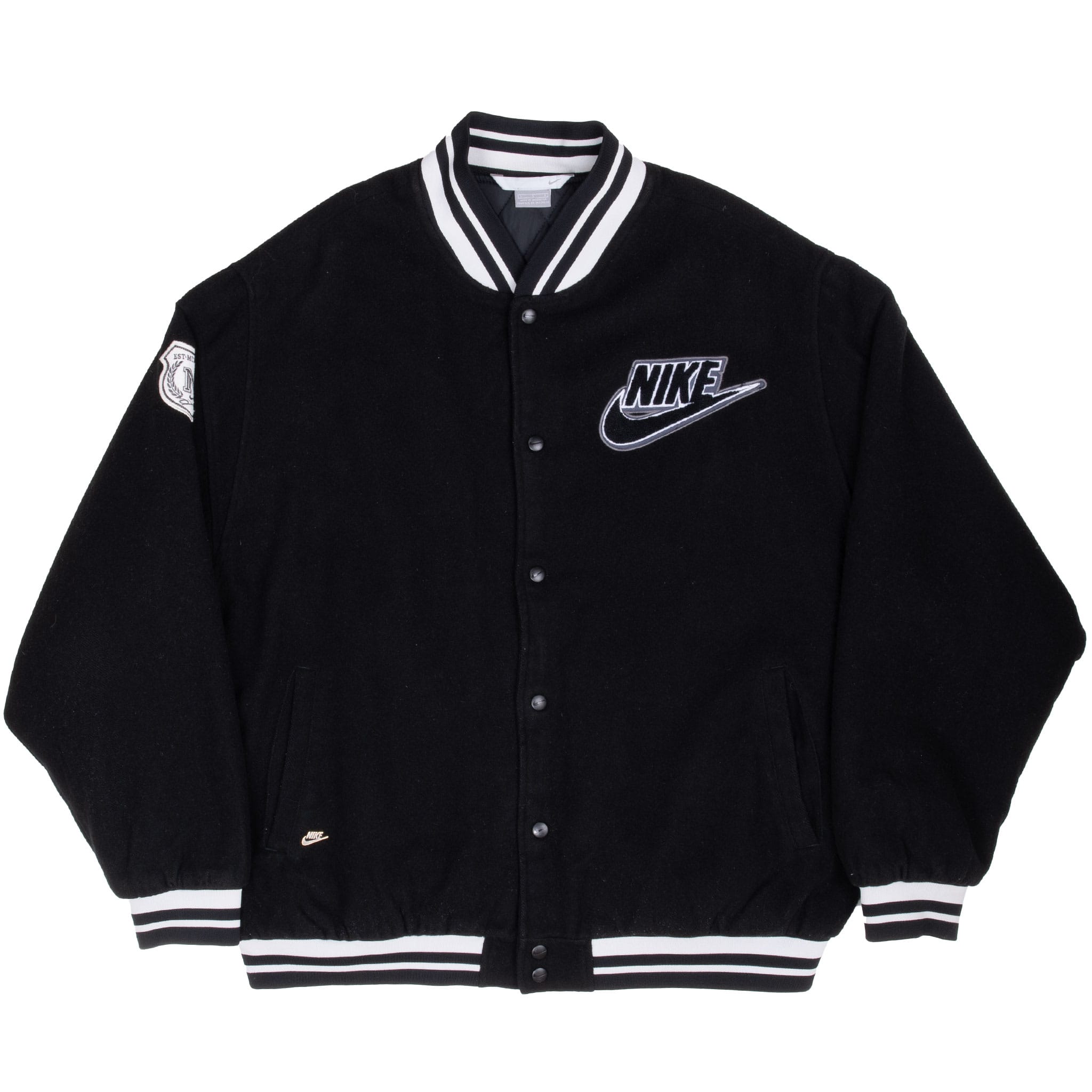 Vintage Nike Swoosh Black Wool Bomber Varsity Jacket 2000s Size Large
