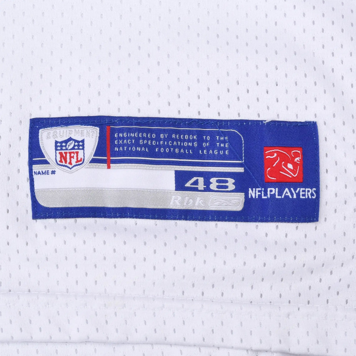 Reebok NFL jersey hem label showing size 48 and NFL Players logo