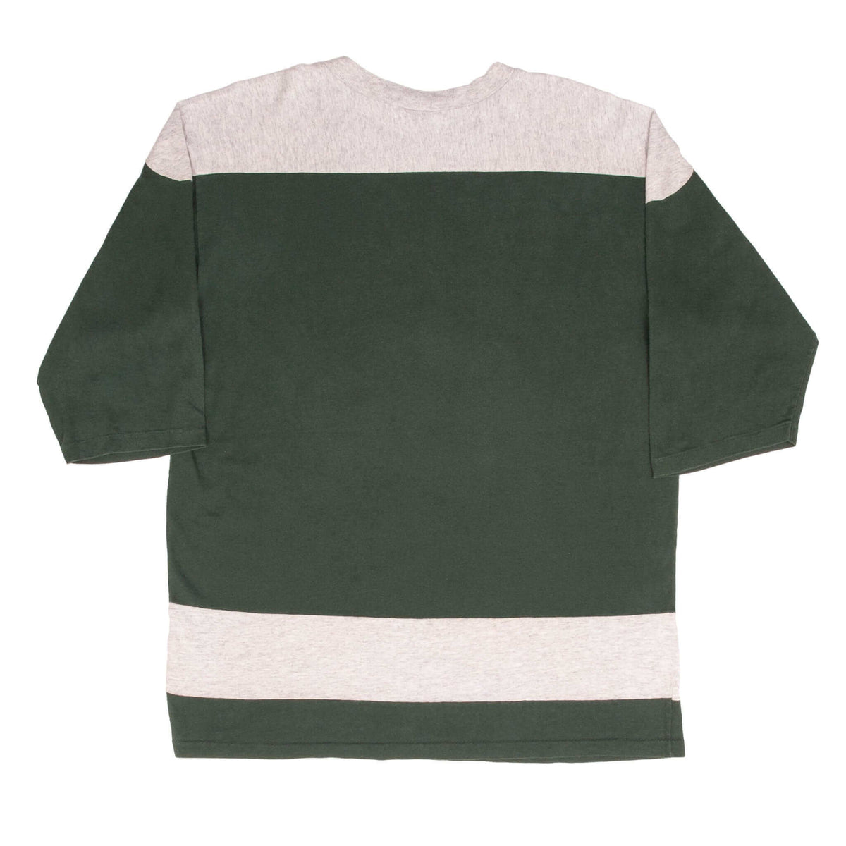 Back of green and gray Green Bay Packers half-sleeve T-shirt with blank design