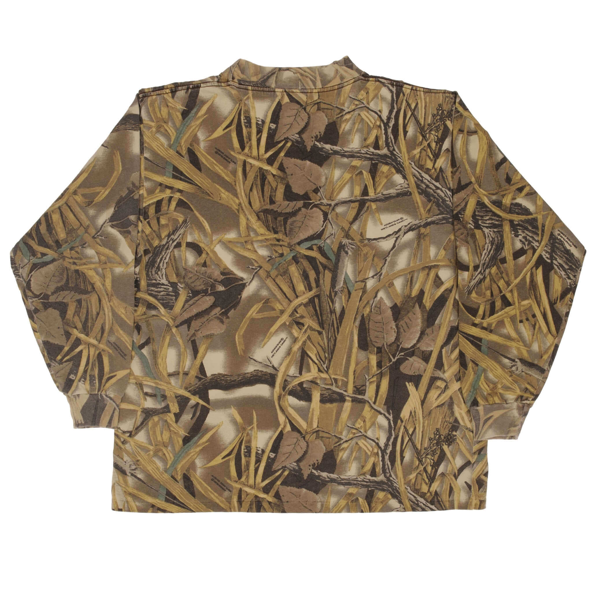 Vintage Hunting Advantage Wetland Camo Long Sleeve Turtle Neck Pocket Tee Shirt Size XL Made In USA