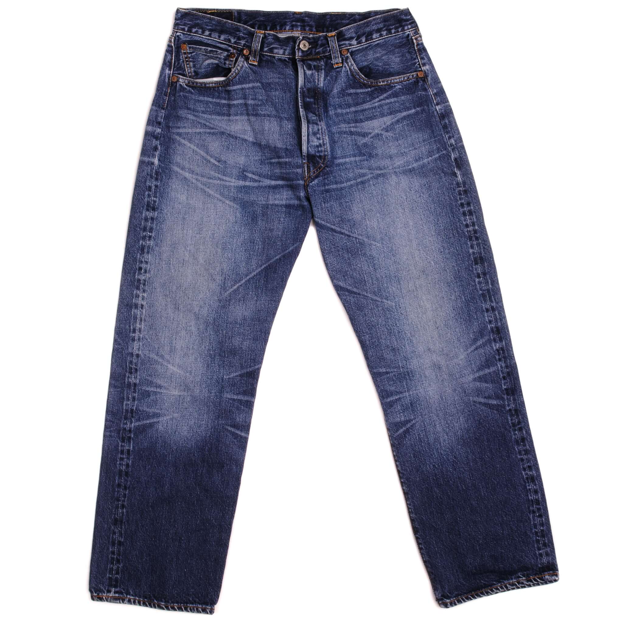 Beautiful Indigo Levis 501 Z XX Jeans With Single Stitch, Hidden Rivet and Selvedge Made in USA with Medium Dark Blue Wash. Size 34X32 on tag actual size 31X29 Back Button #555