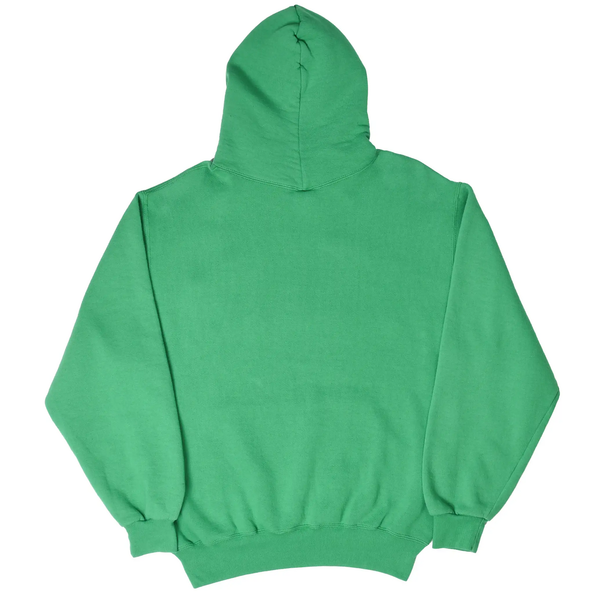 Back of green Purdue University pullover hoodie with plain design and ribbed waistband