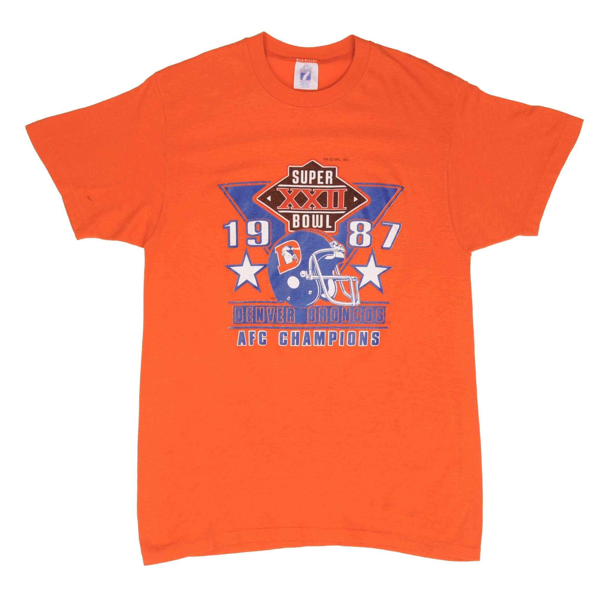 Vintage NFL Denver Broncos AFC Champions Super Bowl XXII 1987 Tee Shirt Size Small Made In USA With Single Stitch Sleeves