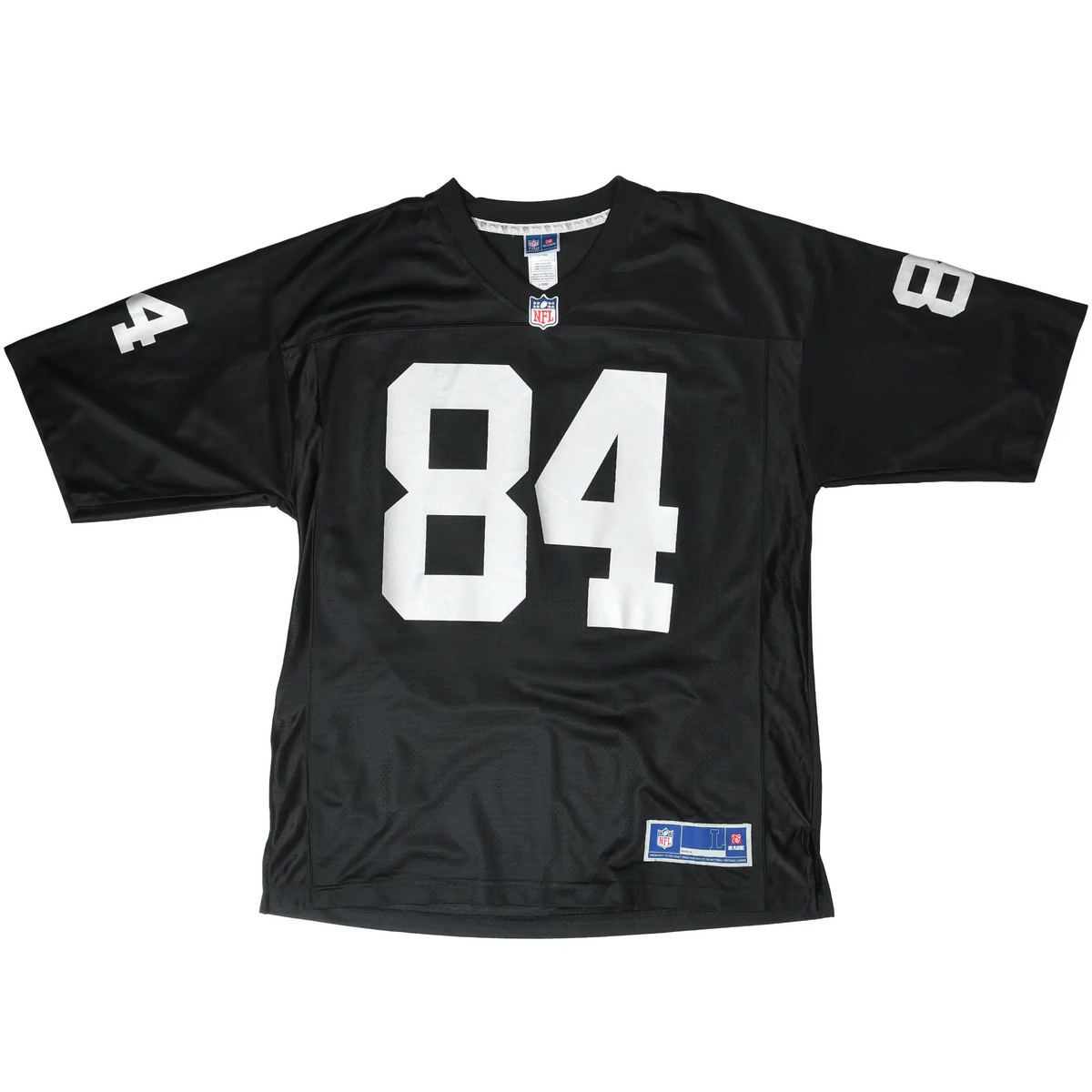 Front of black Oakland Raiders Antonio Brown jersey with white number 84