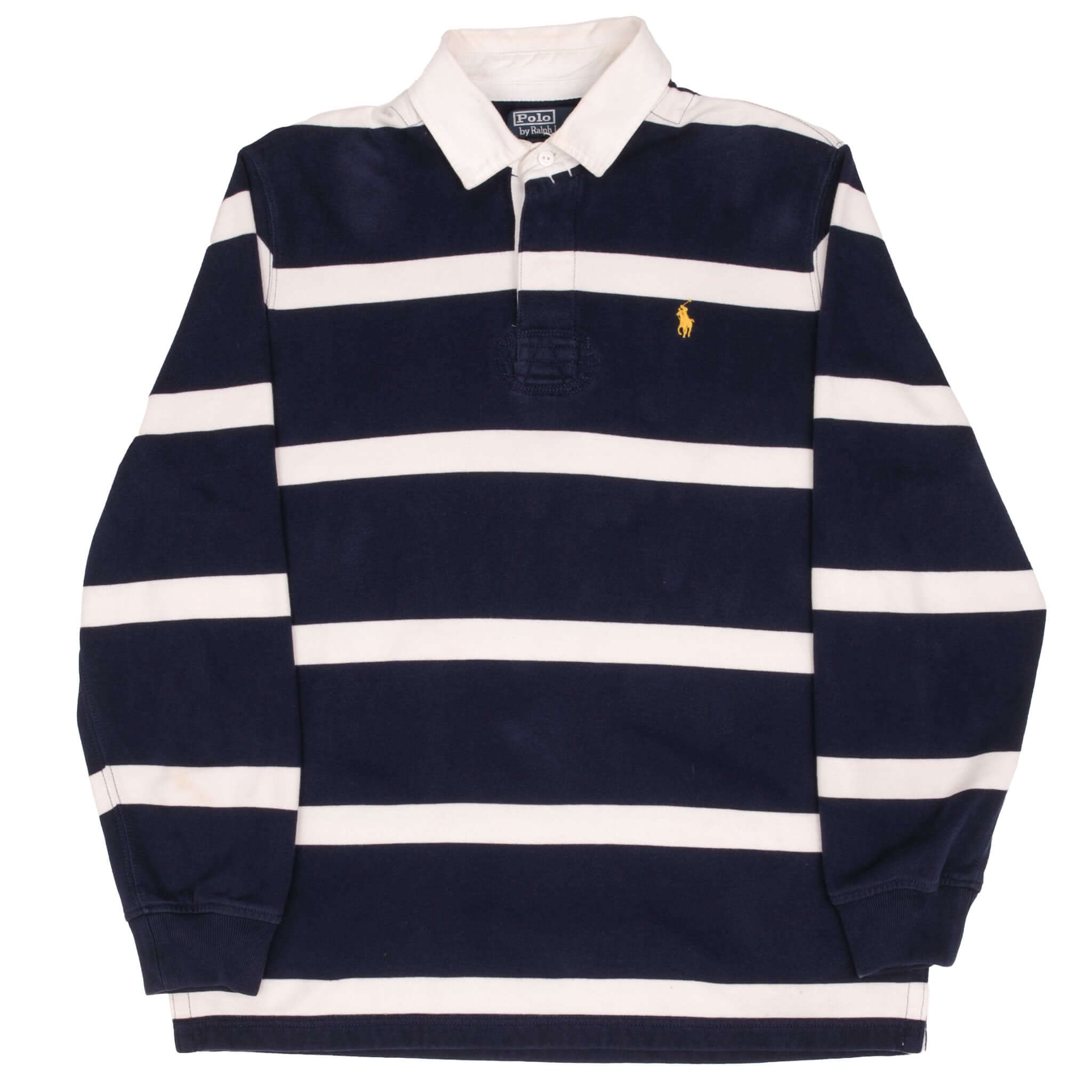 Vintage Ralph Lauren Blue & White Striped Rugby Polo Shirt 1990S Size Large