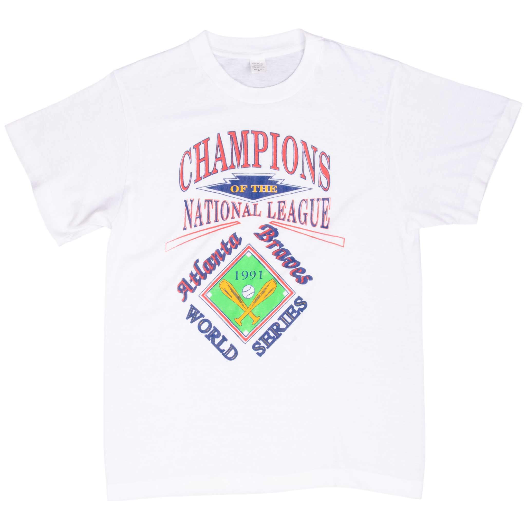 Vintage Mlb Atlanta Braves National League Champions 1991 Tee Shirt Size Medium Made In Usa With Single Stitch Sleeves