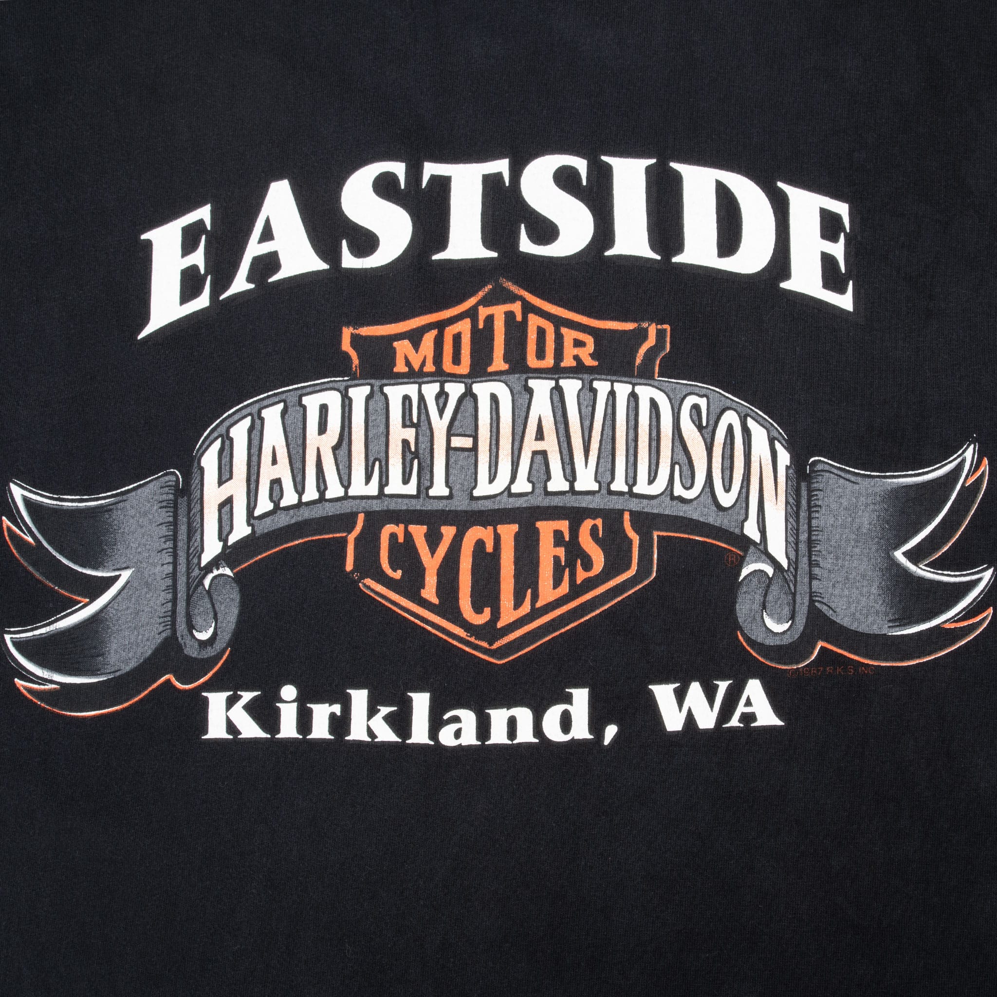 Vintage Harley Davidson Kirkland Washington 1987 Tee Shirt Size XL Made In Usa With Single Stitch Sleeves