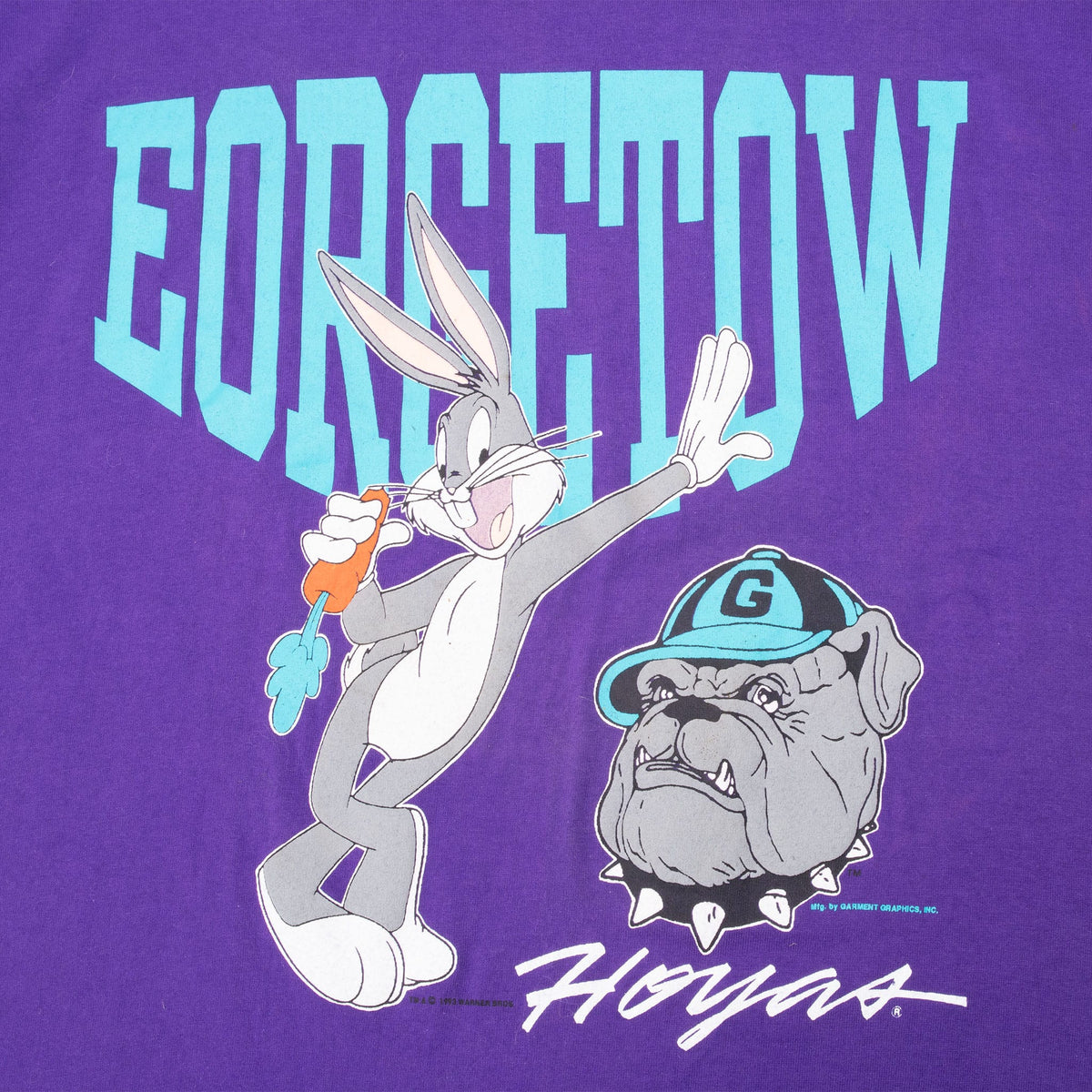 Vintage Georgetown University Hoyas Looney tunes With Bugs Bunny 1990S Tee Shirt Size Large Made In Usa With Single Stitch Sleeves