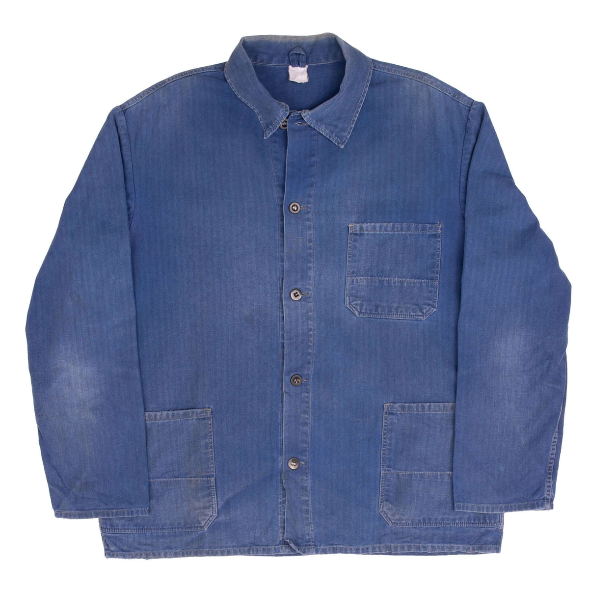 Vintage French Work Wear Jacket Bleu De Travail 1960s Size Large Twill Herringbone
