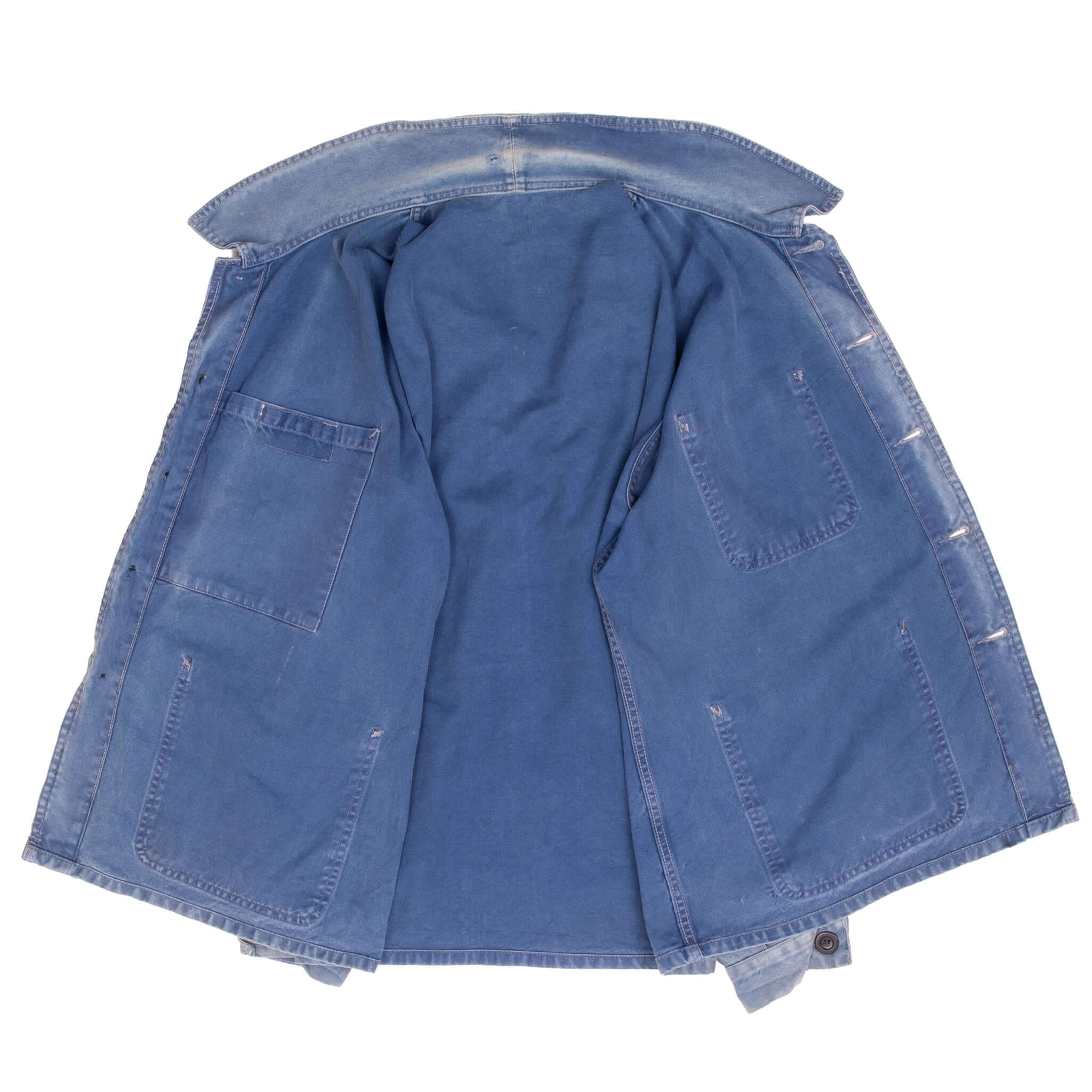 Vintage French Work Wear Jacket Bleu De Travail 1960s Size Large With A Beautiful Light Wash