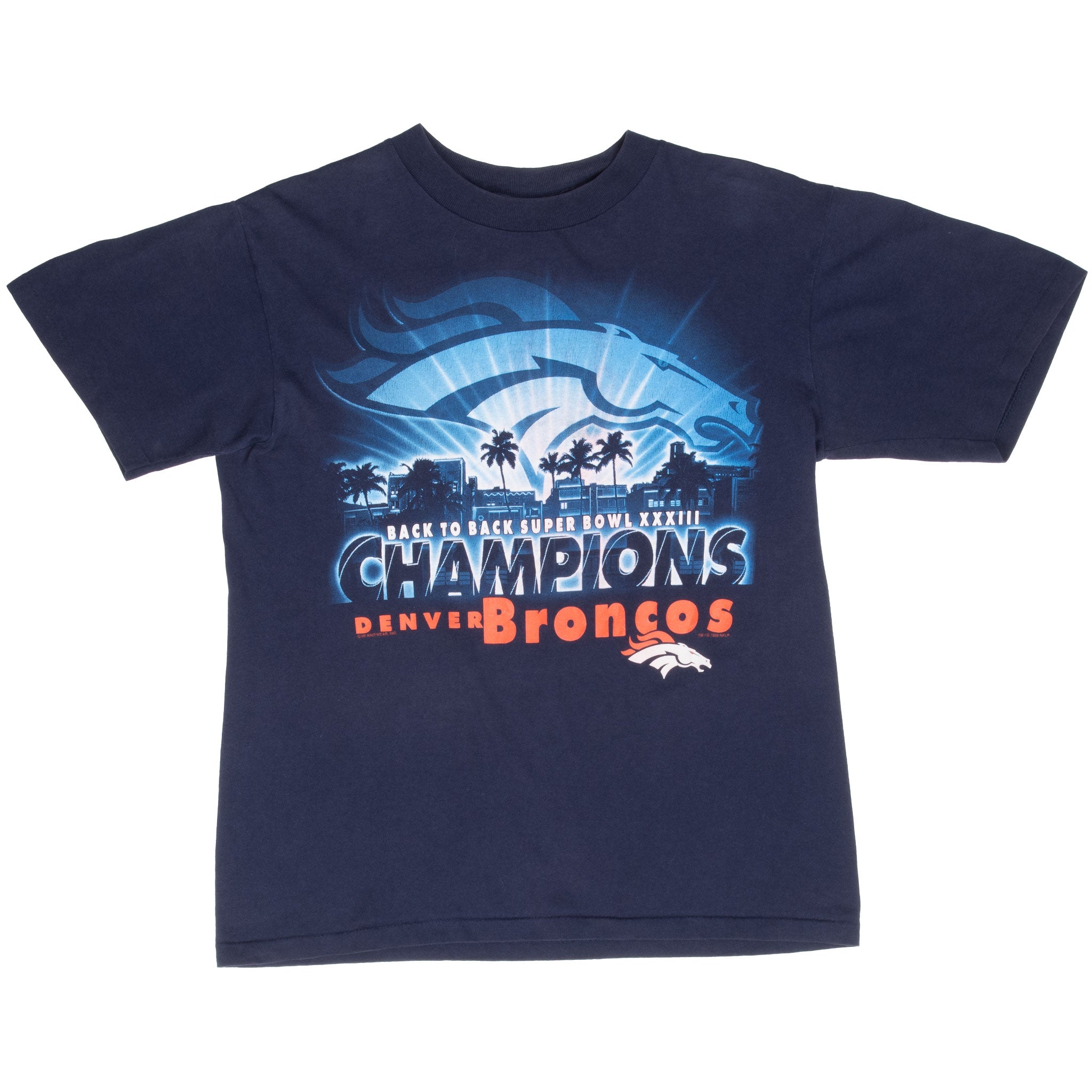 Vintage Nfl Denver Broncos Super Bowl Champions 1999 Tee Shirt Size Medium Made In Usa With Single Stitch Sleeves
