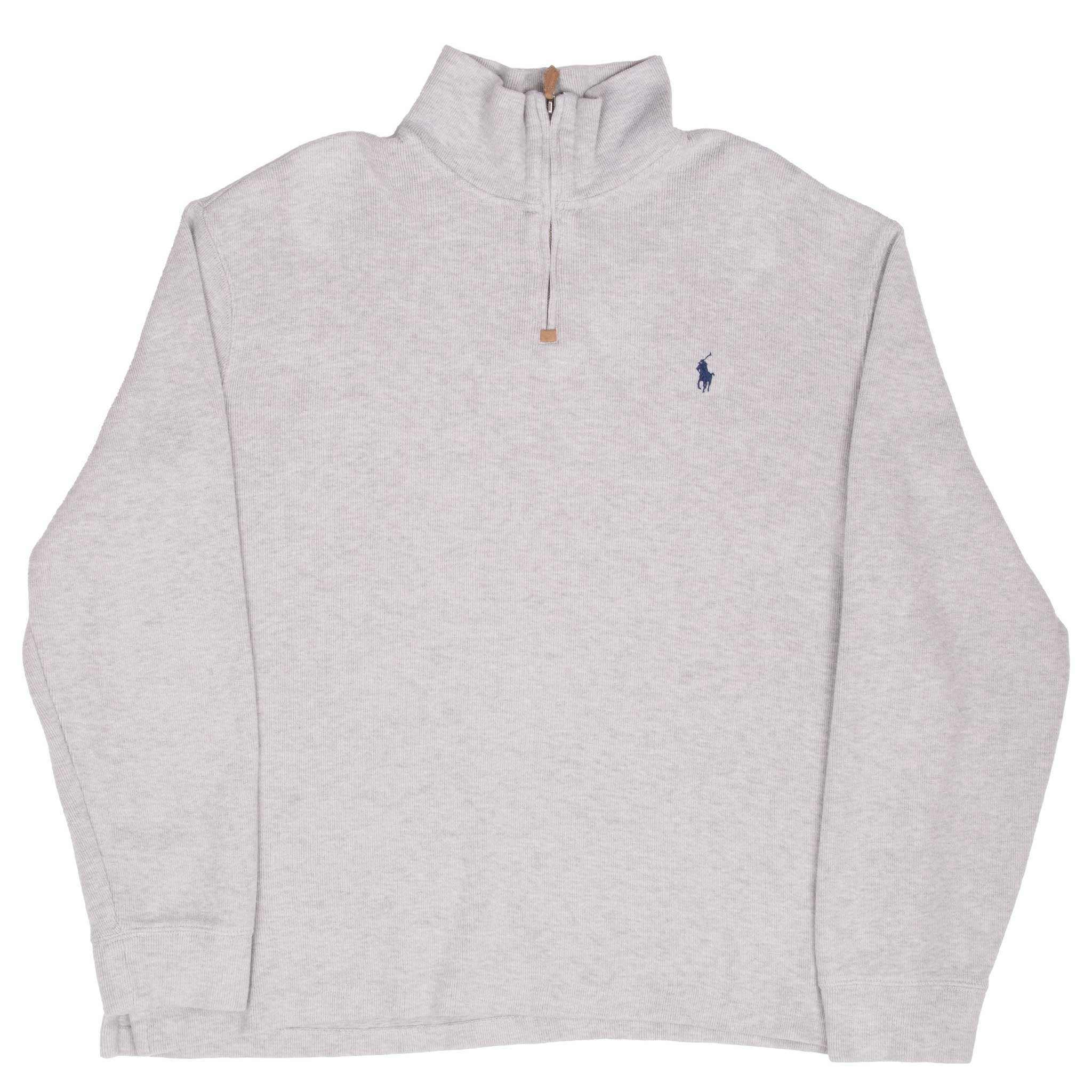 Vintage Polo Ralph Lauren Light Grey Quarter 1/4 Zip Sweater 1990S Size XL