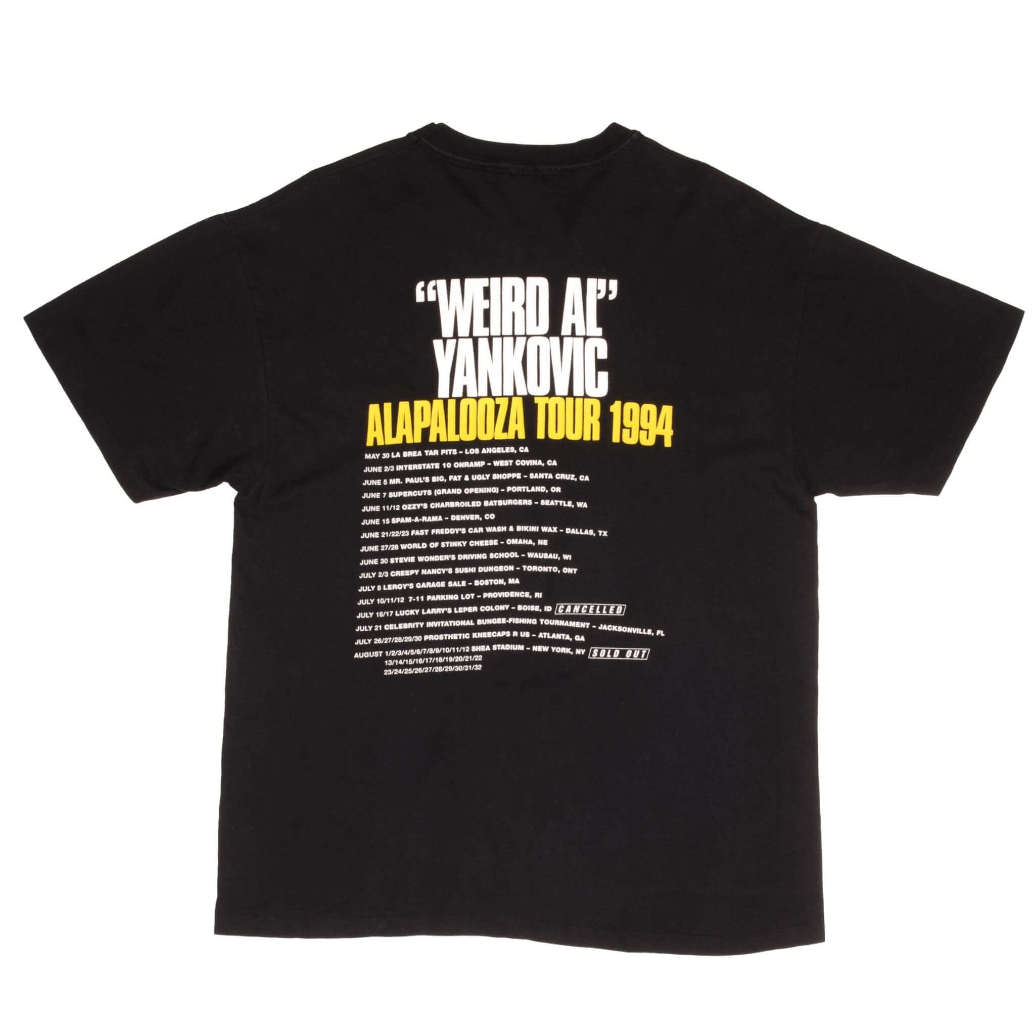 Vintage Weird Al Yankovic Alapalooza Tour 1994 Tee Shirt Size Large With Single Stitch Sleeves