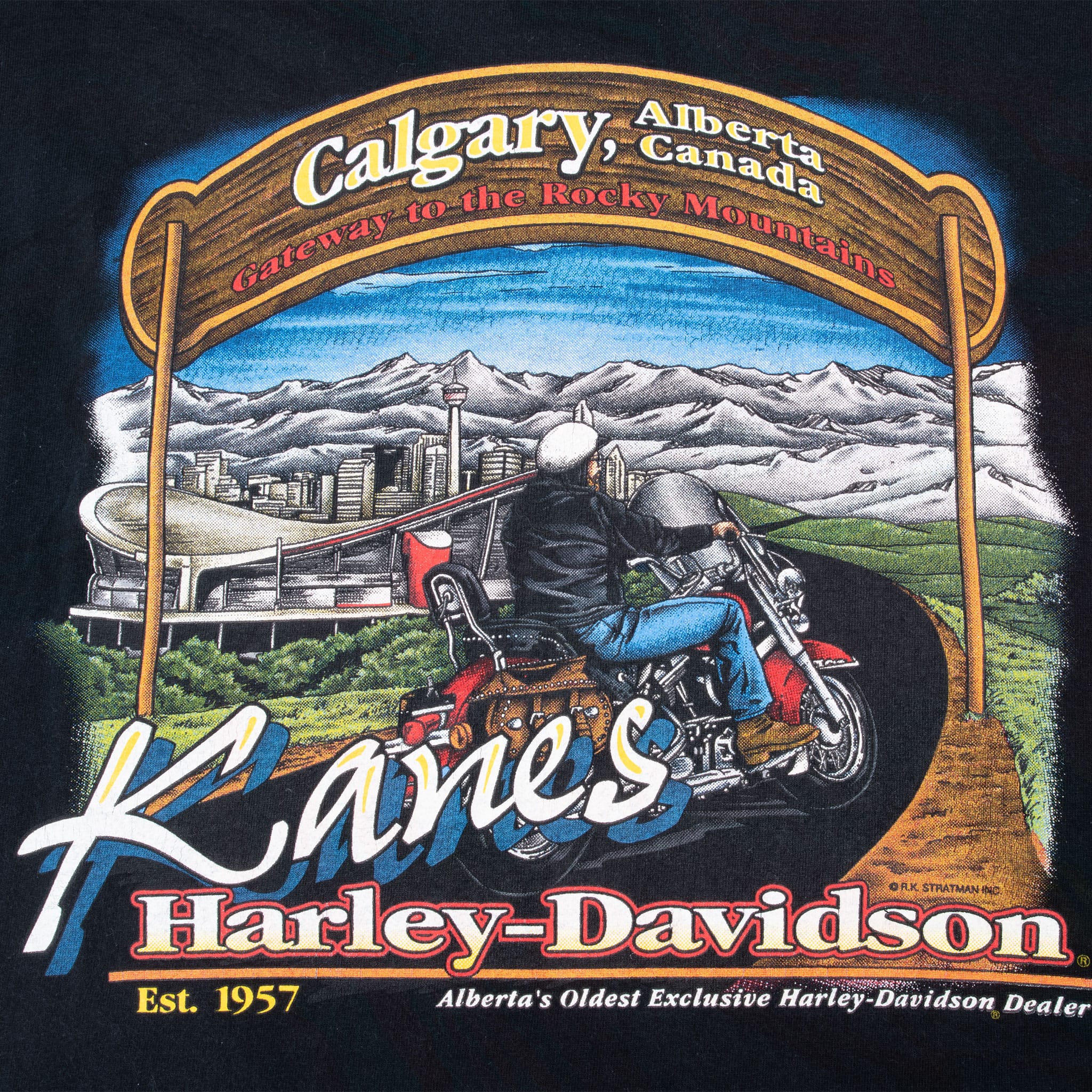 Vintage Harley Davidson Calgary Alberta Tie Dye Tee Shirt 1995 Large Made In Usa With Single Stitch Sleeves