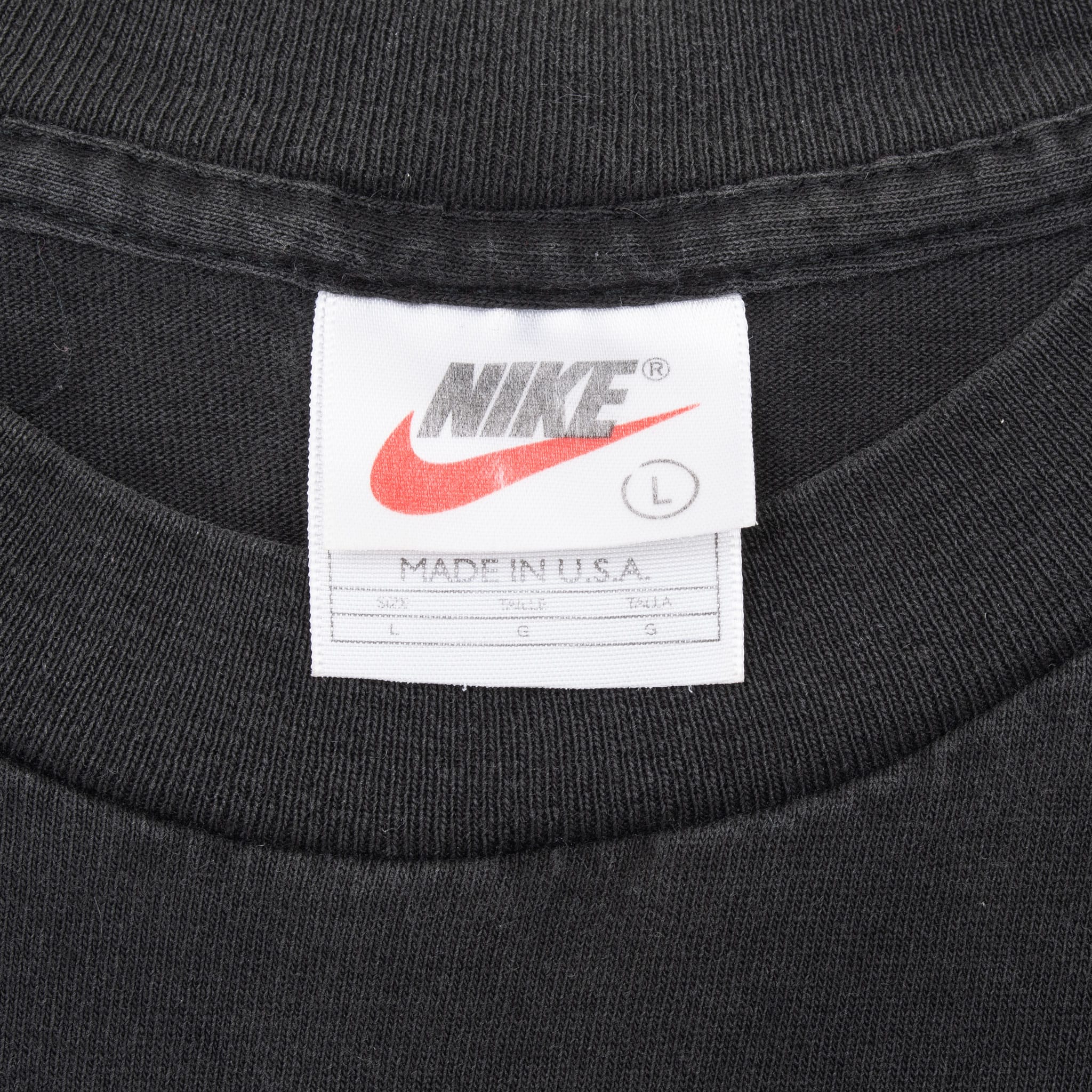 Vintage Nike Big Swoosh Black Tee Shirt 1990S Large Made In Usa
