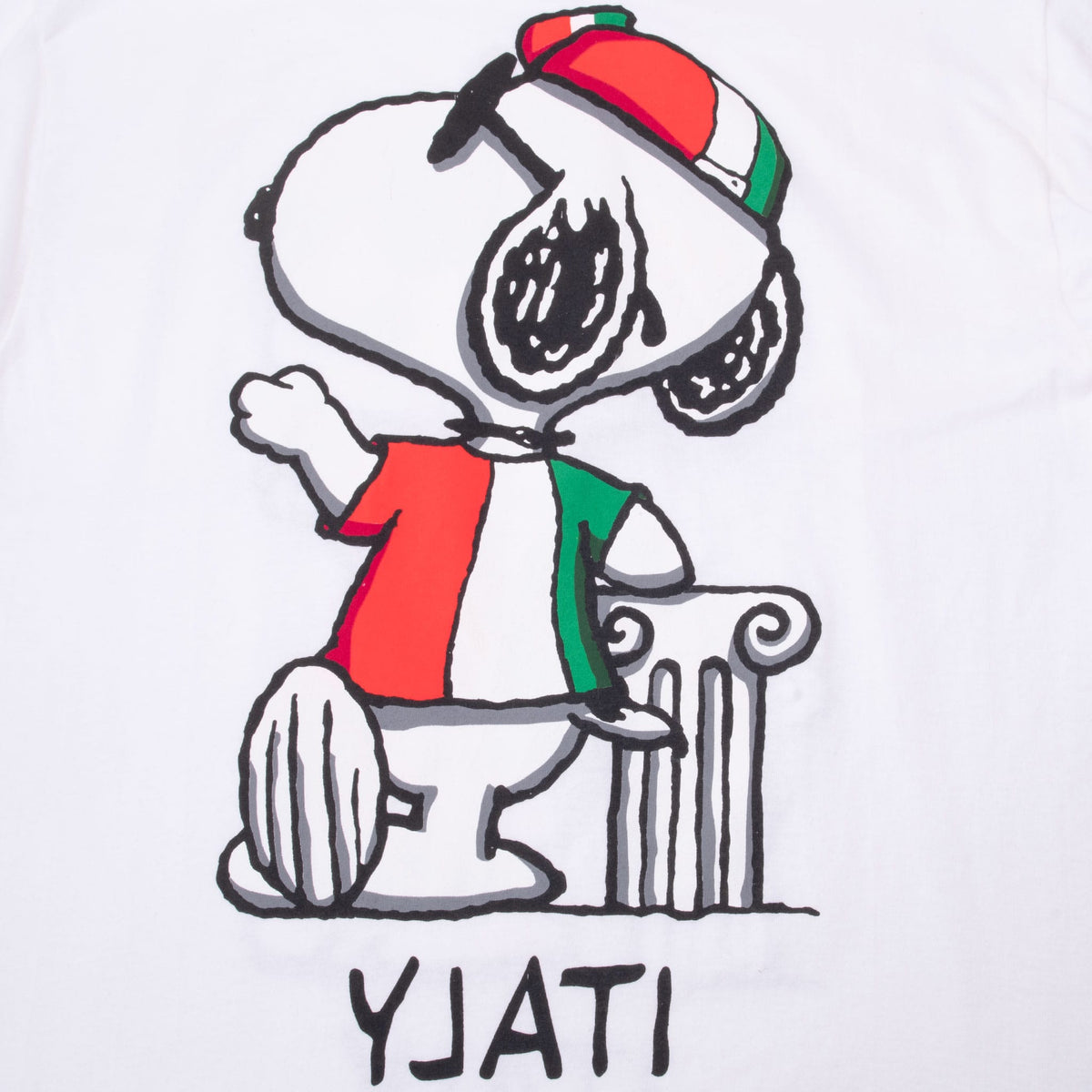 Vintage Peanuts Snoopy Italy Tee Shirt Size Large 1990S Made In Usa With Single Stitch Sleeves