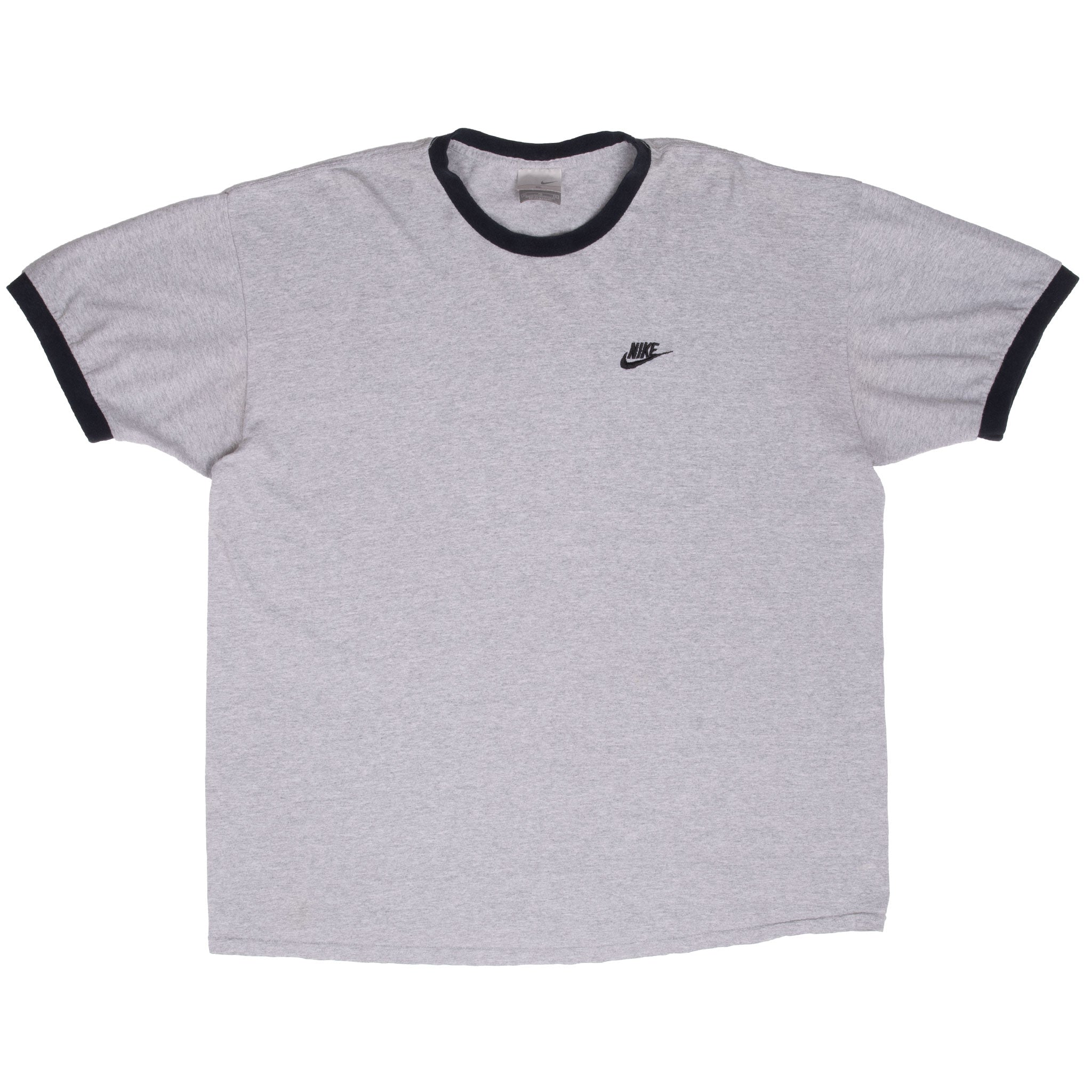 Vintage Nike Classic Swoosh Grey Ringer Tee Shirt 2000S Size XL