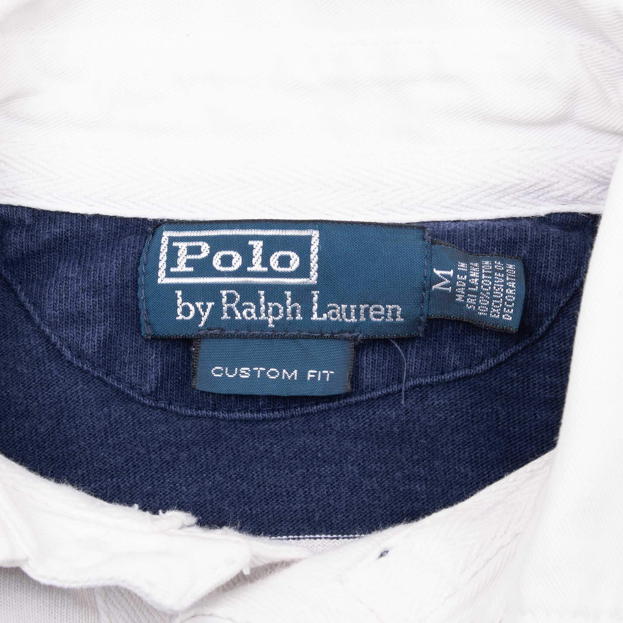 Vintage Ralph Lauren Blue And White Striped Rugby Polo Shirt 1990S Size Medium