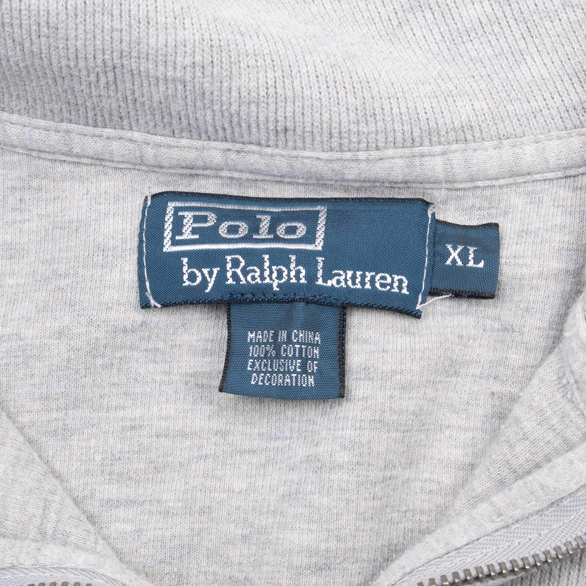 Vintage Polo Ralph Lauren Light Grey Quarter 1/4 Zip Sweater 1990S Size XL