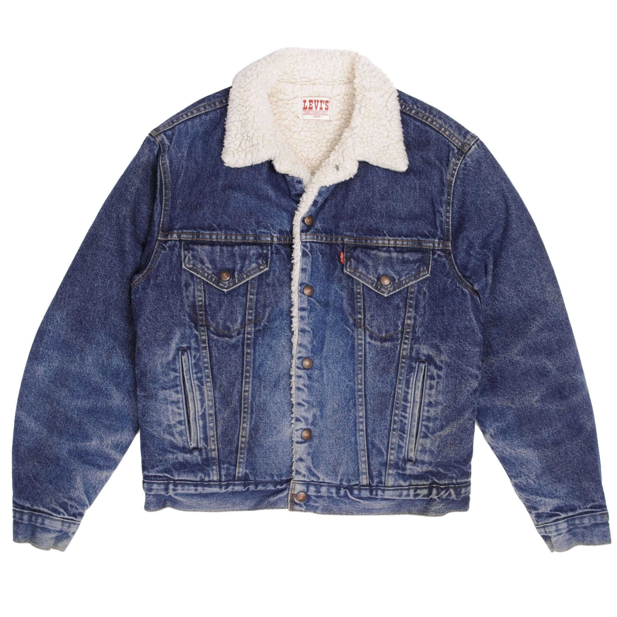 Vintage Levis Sherpa Trucker Denim Jacket Medium Dark Wash 1980s Size 40R Made In USA. Button #527