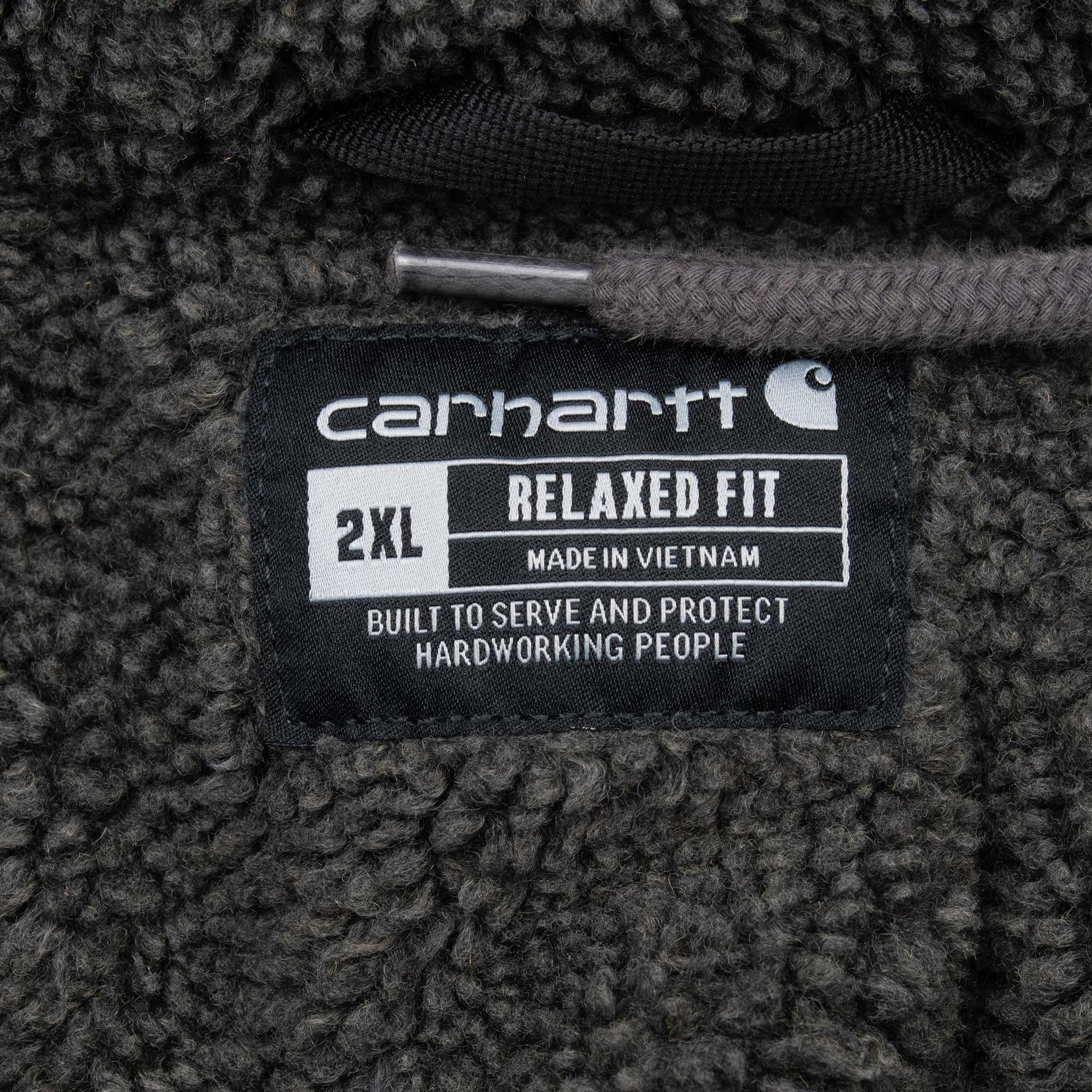 Vintage Carhartt Heavyweight Sherpa Lined Full Zip Grey Hoodie Sweatshirt Size 2XL