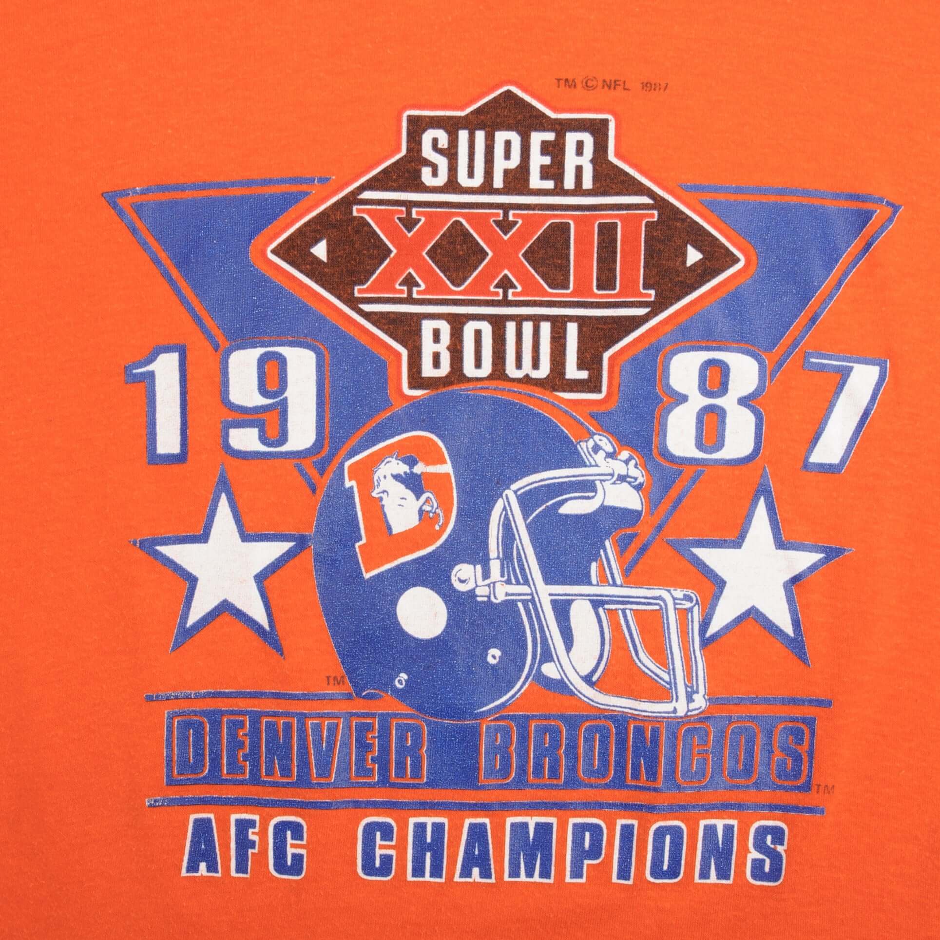 Vintage NFL Denver Broncos AFC Champions Super Bowl XXII 1987 Tee Shirt Size Small Made In USA With Single Stitch Sleeves