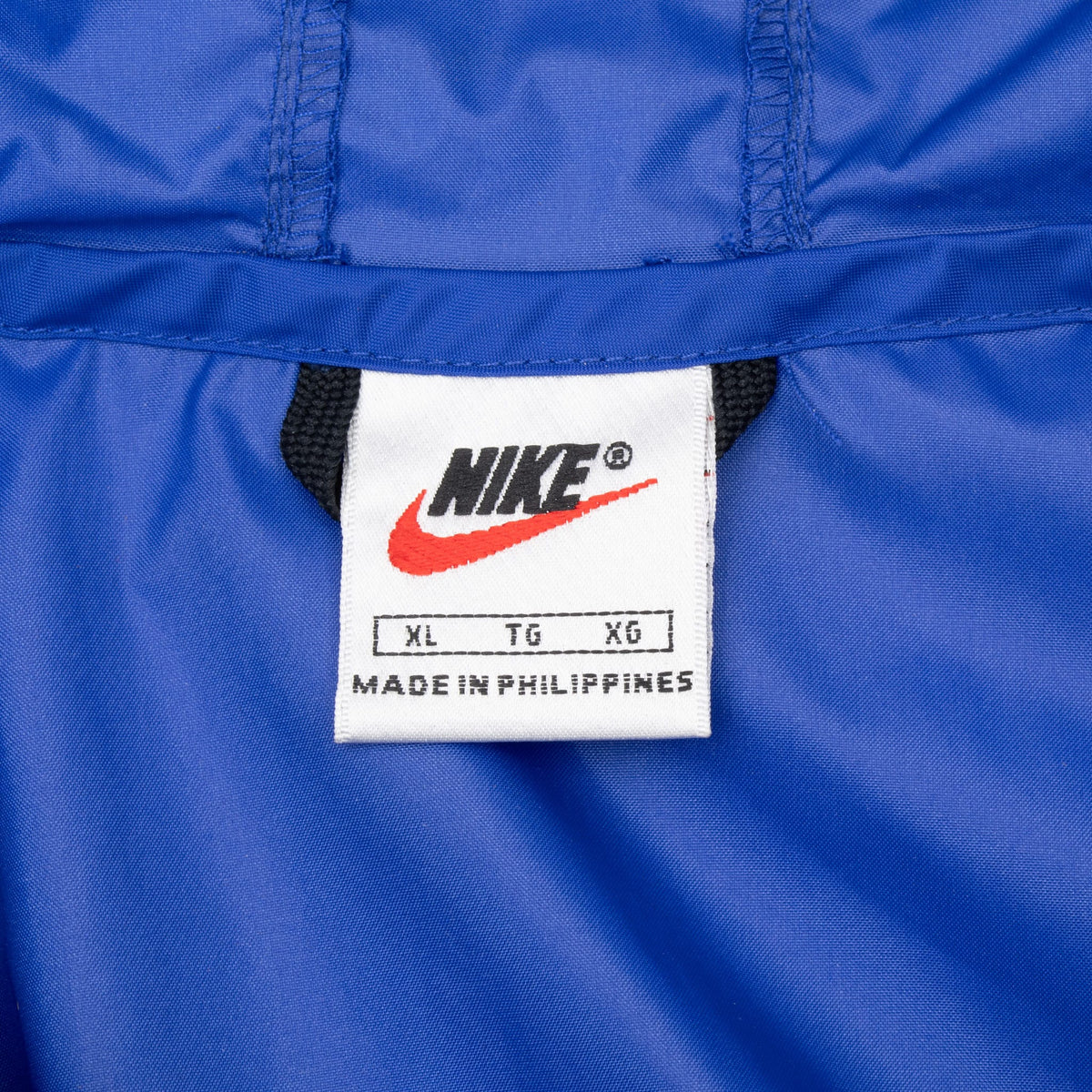 Vintage Nike Swoosh Blue White Grey Pullover Windbreaker Hooded Jacket 1990S Size XL