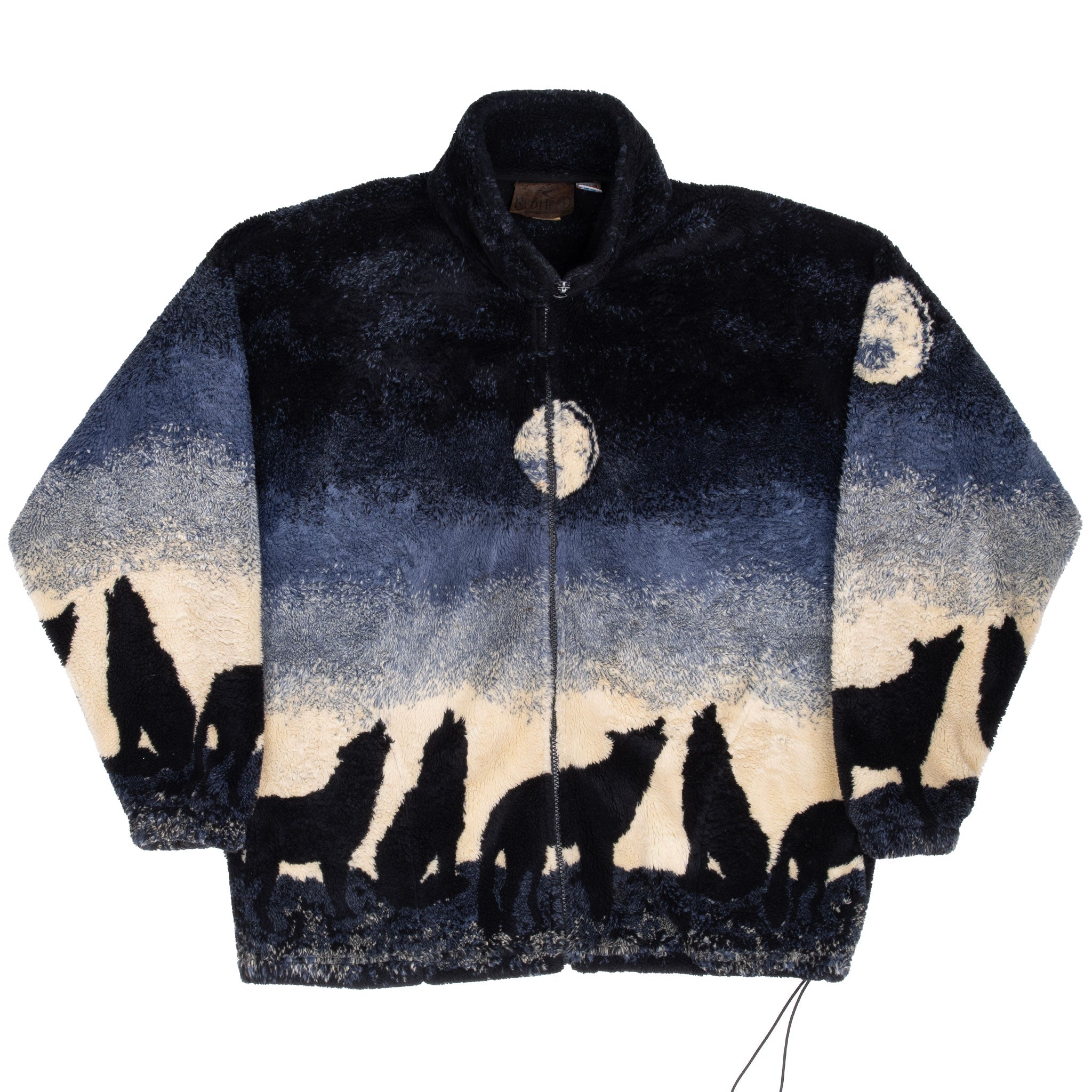 Vintage Animal Print Wolf Moon Fleece Jacket 1990S Size Medium Made In Usa
