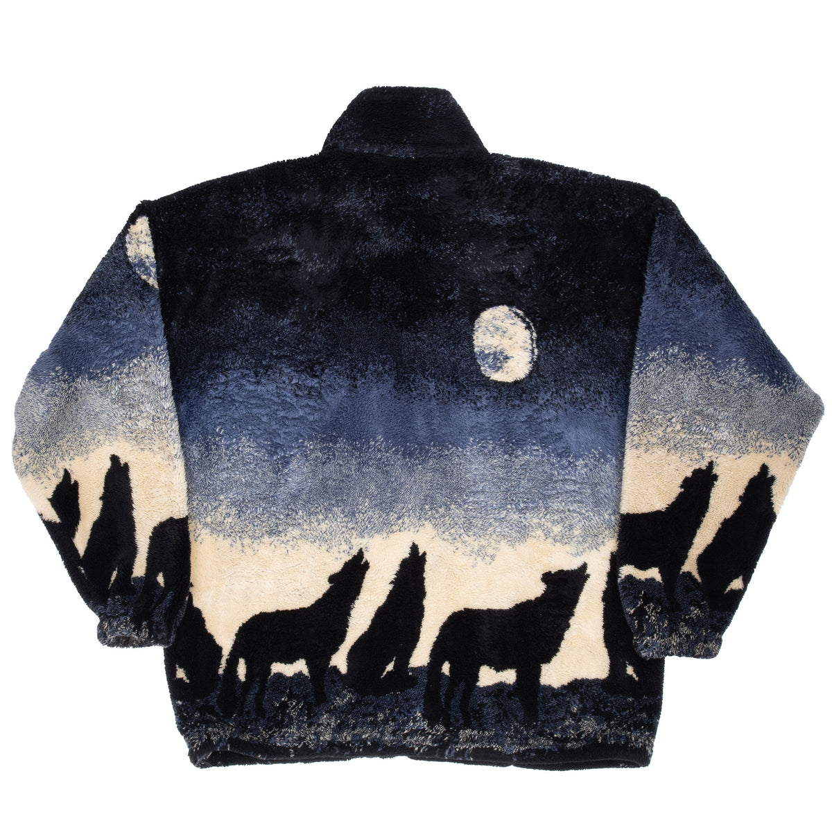 Vintage Animal Print Wolf Moon Fleece Jacket 1990S Size Medium Made In Usa
